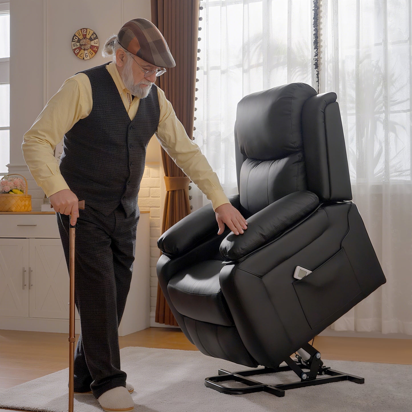 Riser and Recliner Chair Power Lift Recliner with Remote, Black