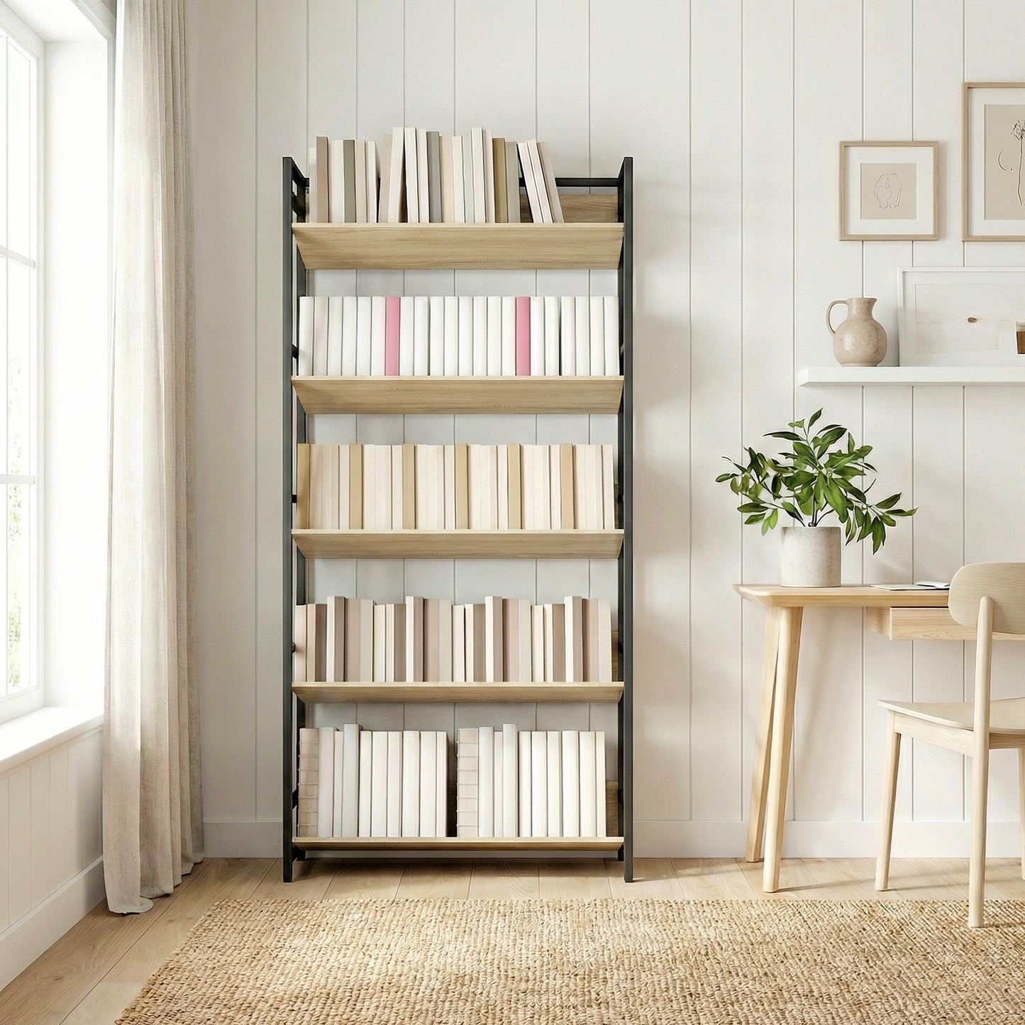 Bookcase Anti-Slip Design 5-Tier Oak