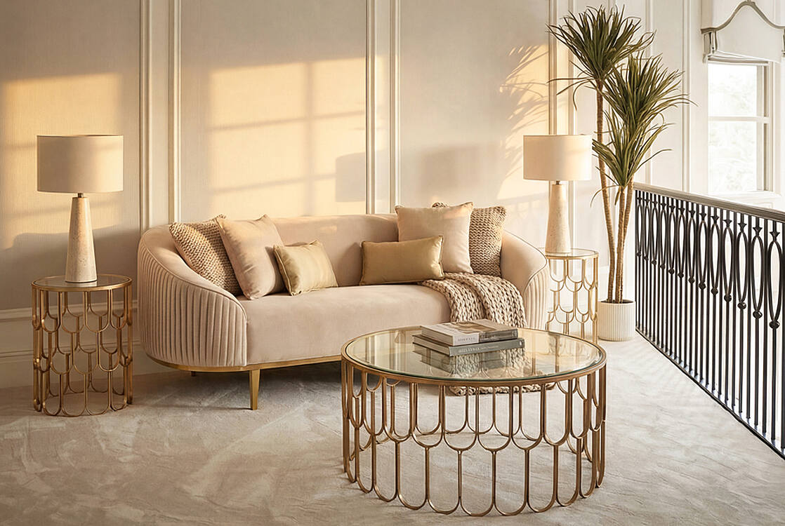 Ella Three Seat Sofa - Chalk - Brass Base