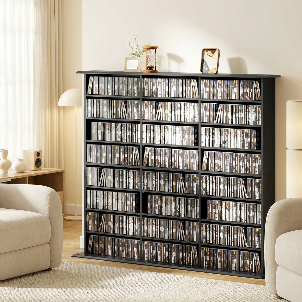 DVD Storage Unit, Media Storage Shelf with 24 Compartments, Black