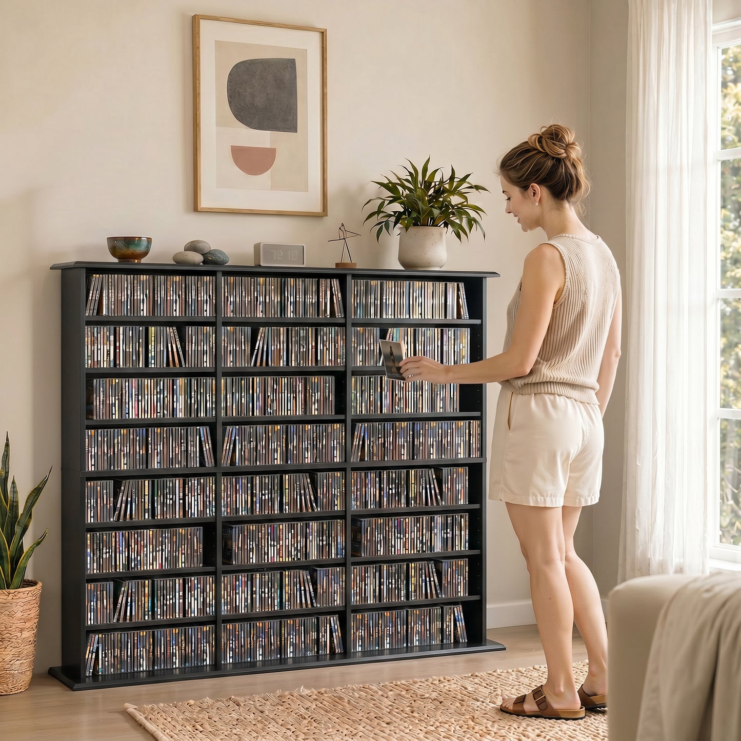 DVD Storage Unit, Media Storage Shelf with 24 Compartments, Black
