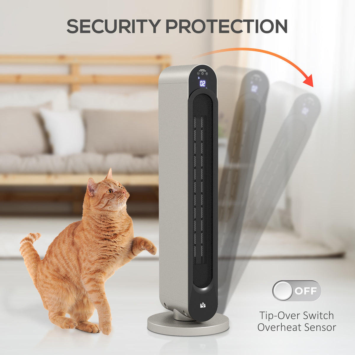2200W Ceramic Tower Heater with Remote, 12-Hour Timer and Oscillation - Silver