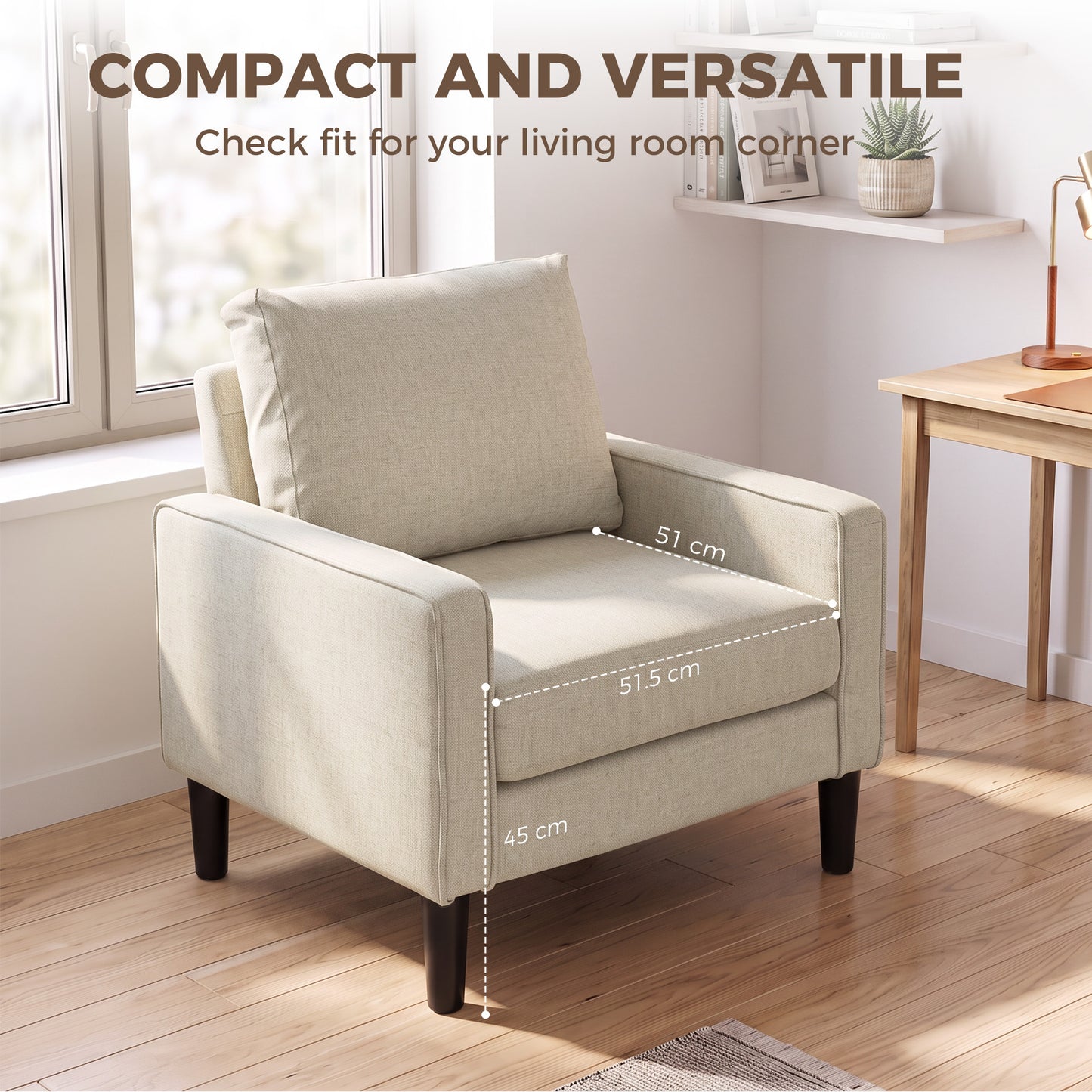 Removable Pillow Linen Accent Chair, Cream