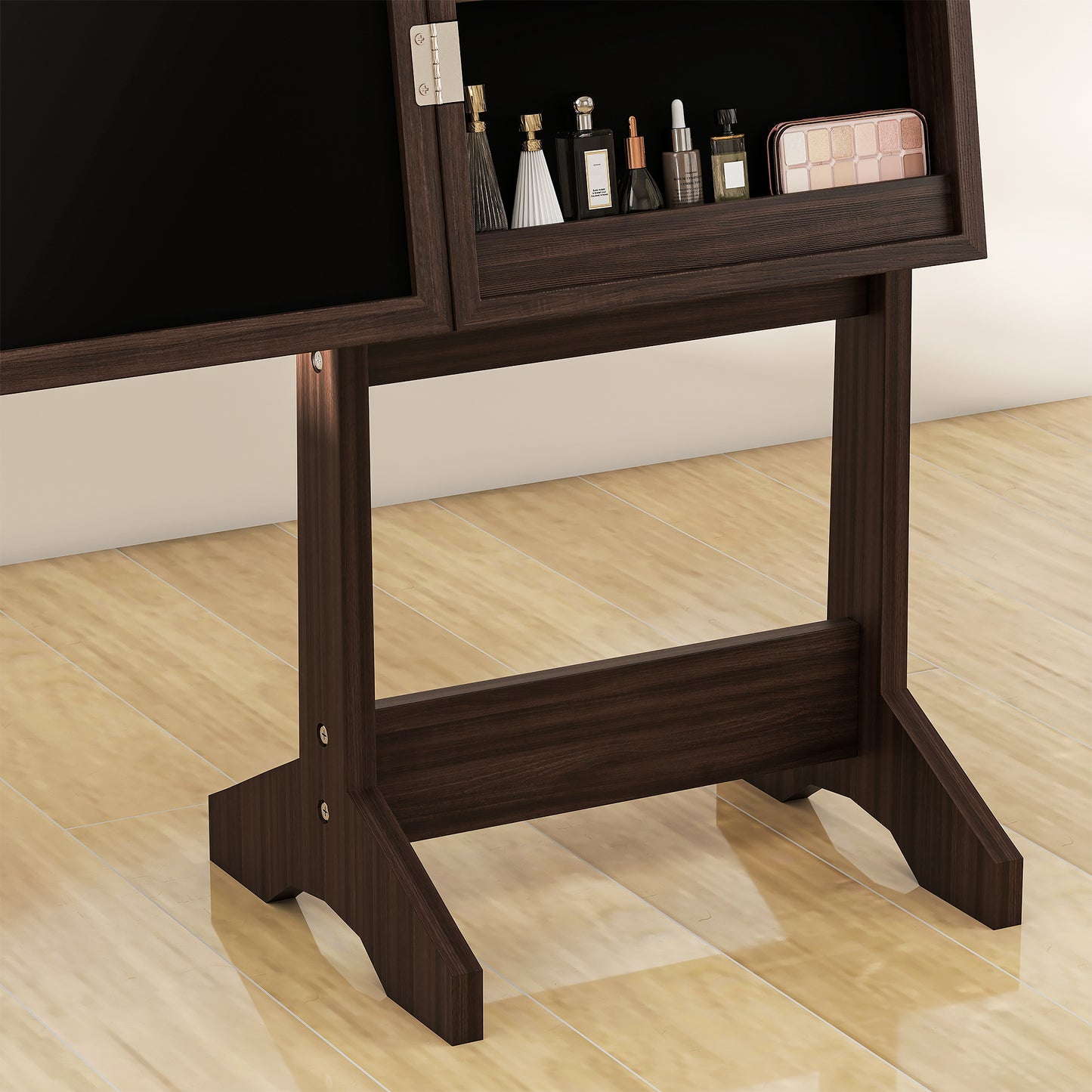 Freestanding LED Mirrored Jewelry Cabinet Dark Brown