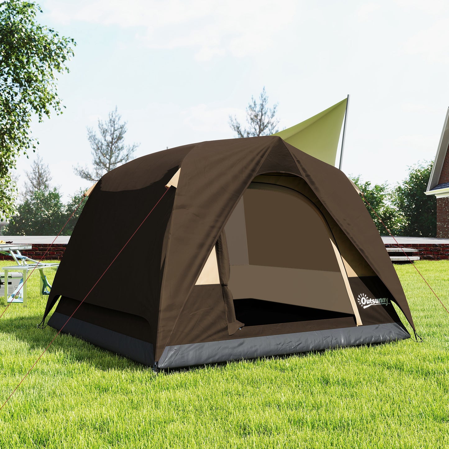 3-4 Person Camping Tent, Waterproof Tent, Brown
