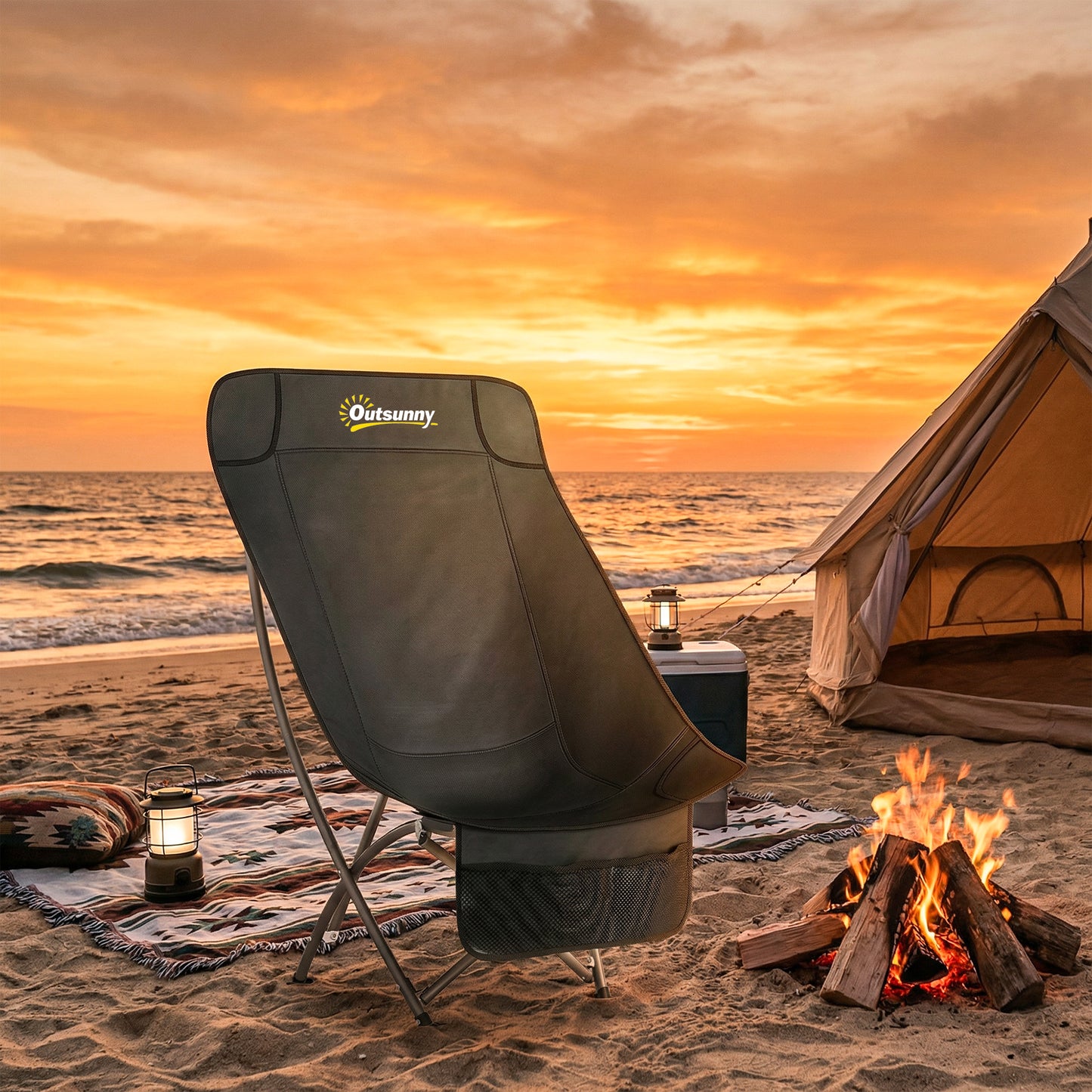 Camping Chair Portable with Side Pocket Black