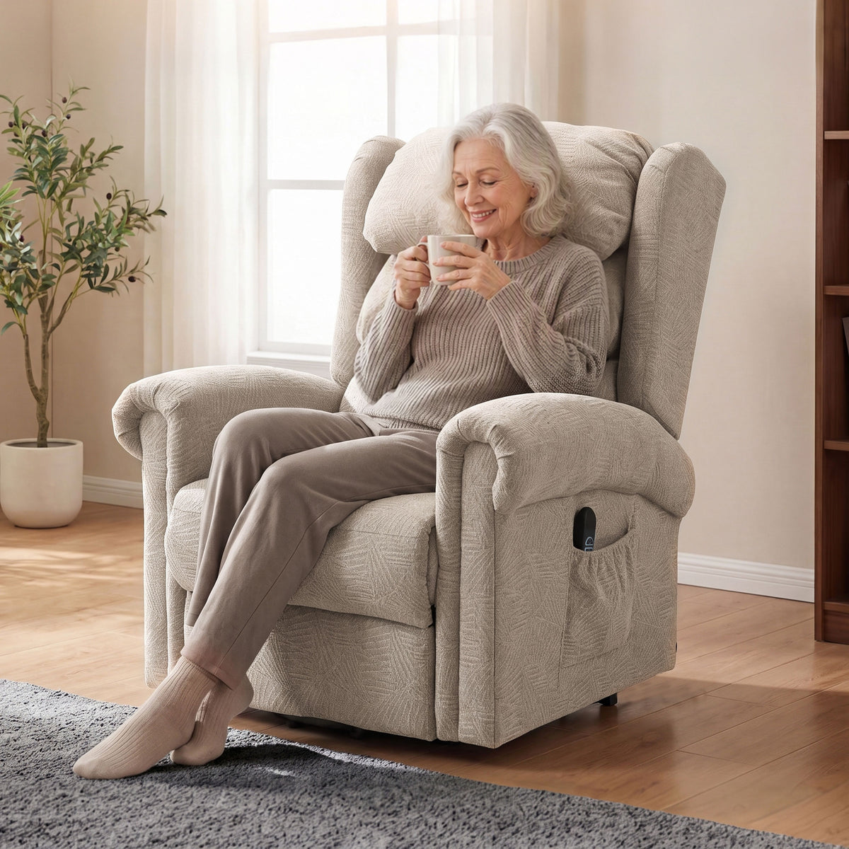 Power Lift Recliner Chair for Elderly with Remote Control, Khaki