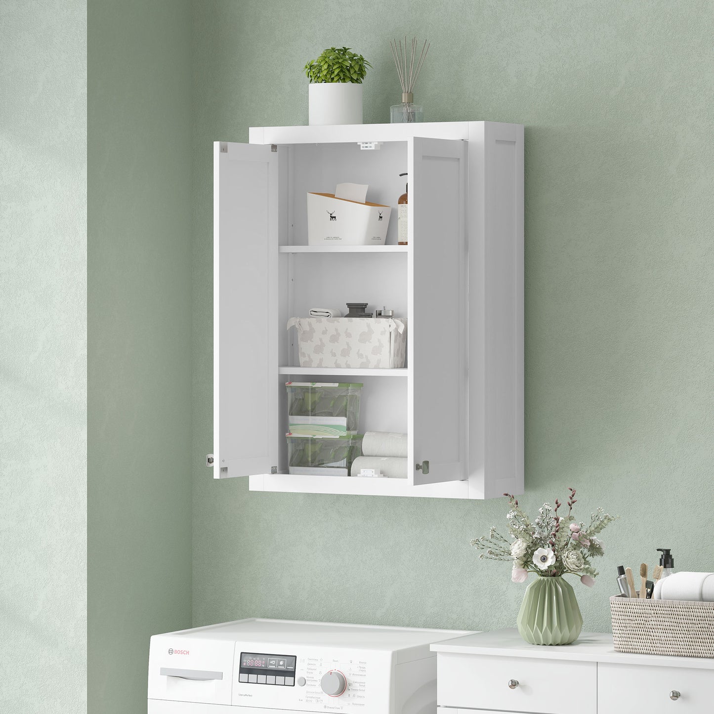 Wall Mounted Storage with Adjustable Shelves, Bathroom Wall Cabinet