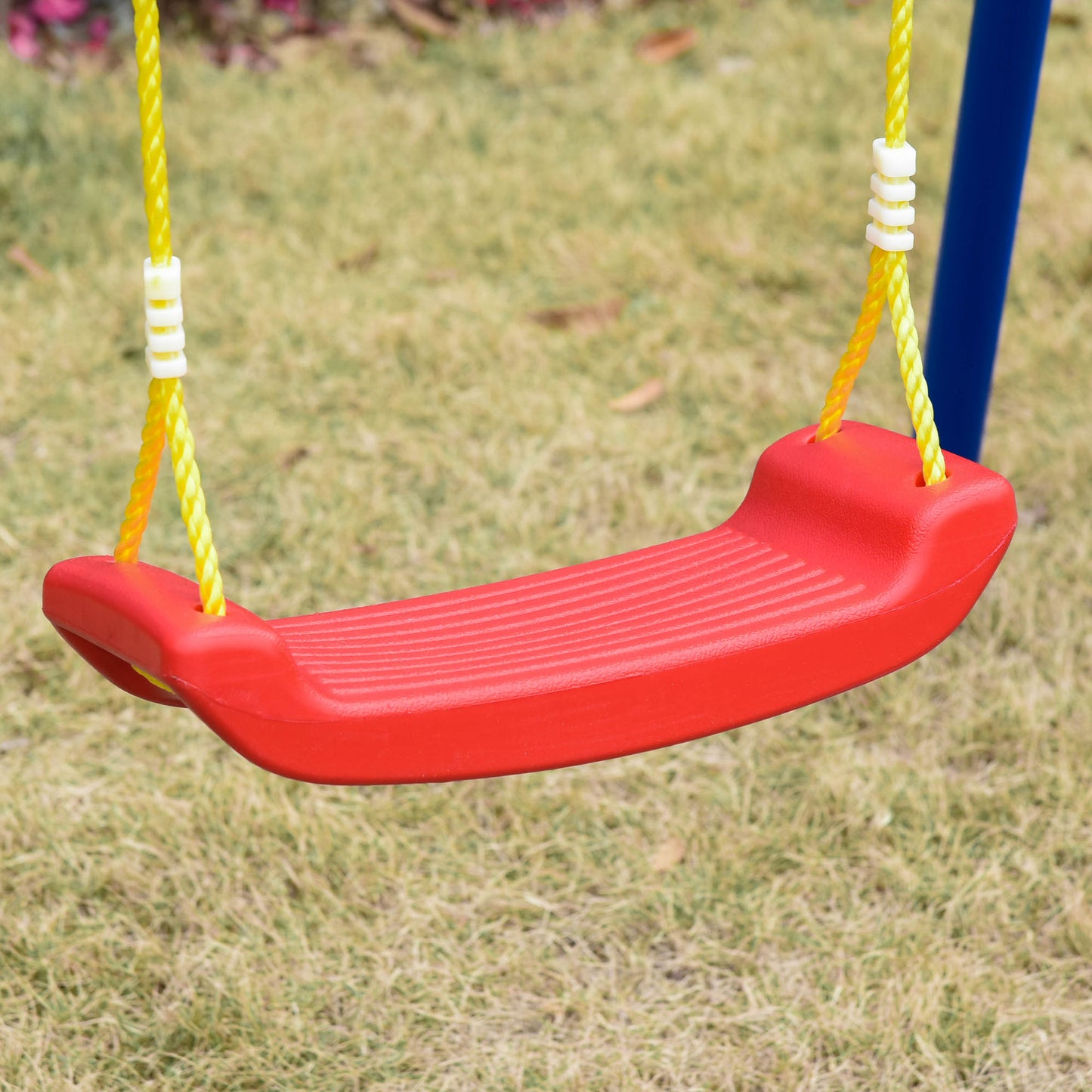 Metal Swing Set w/ Adjustable Rope A-Frame Stand Outdoor Playset
