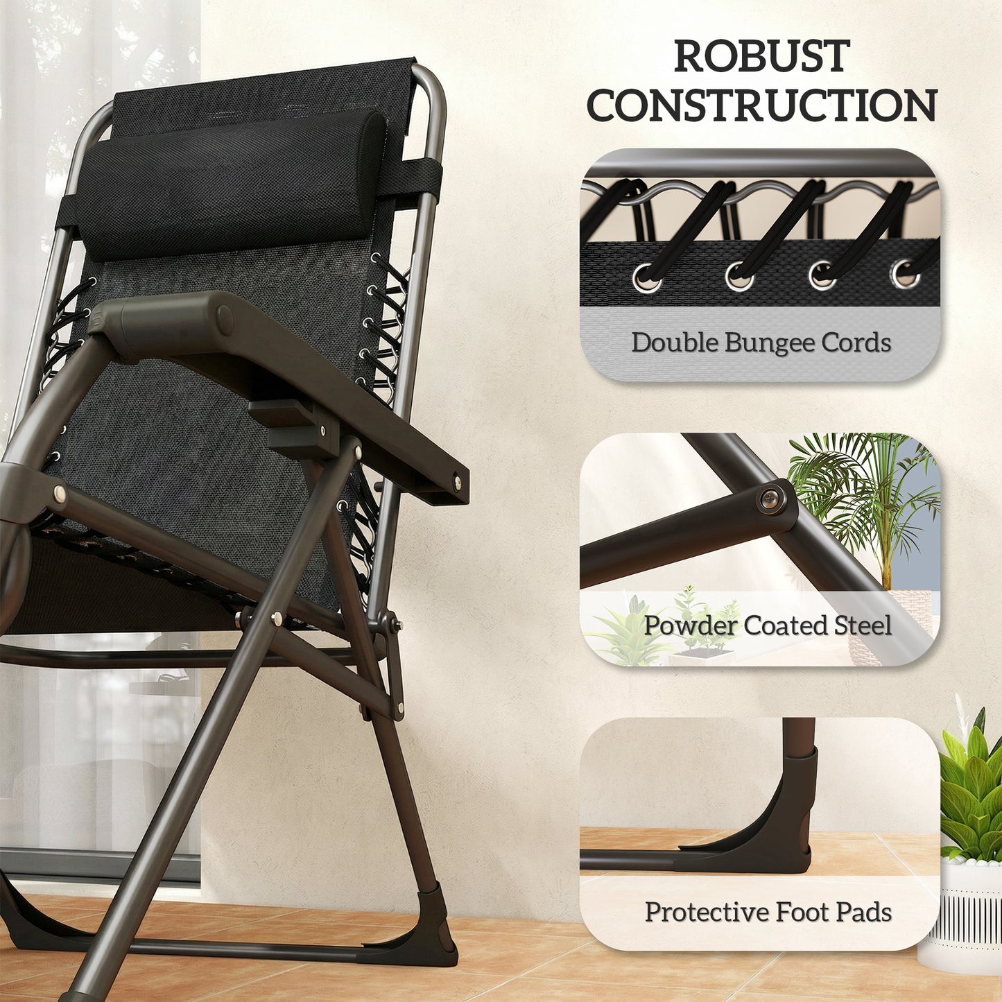 Zero Gravity Chairs Set of 2 with Cup Holder, Headrest, Black