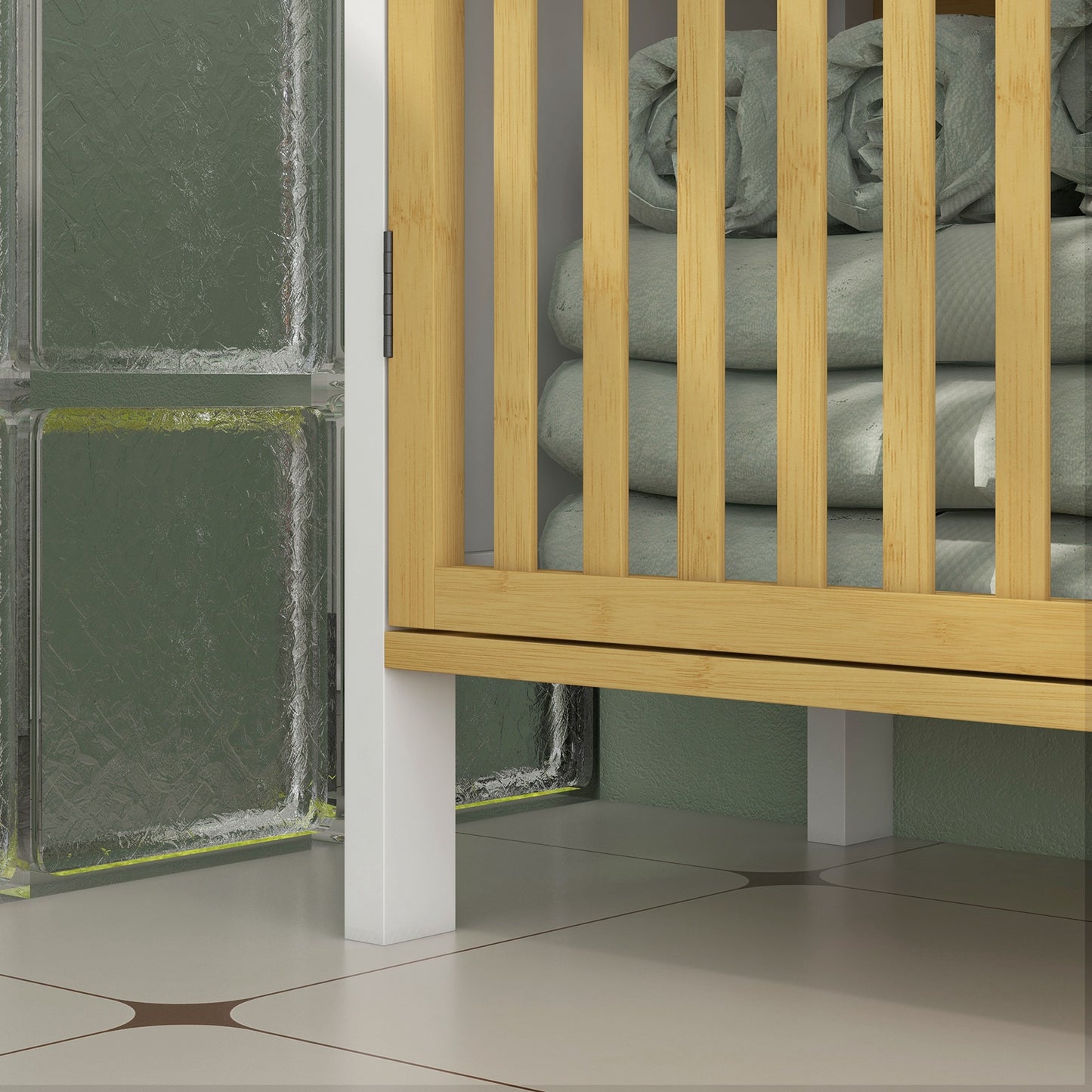 Under Sink Bathroom Cabinet, Bamboo Sink Storage Cabinet Slat Doors