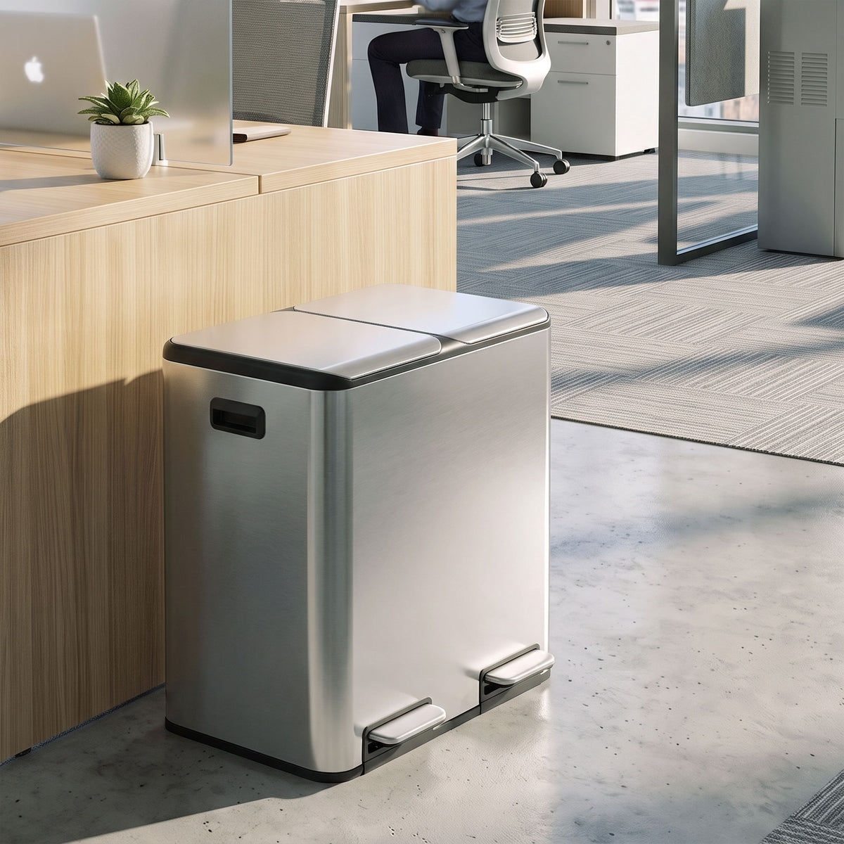 2x20L Kitchen Bin, Stainless Steel Recycling Bin, Silver Tone