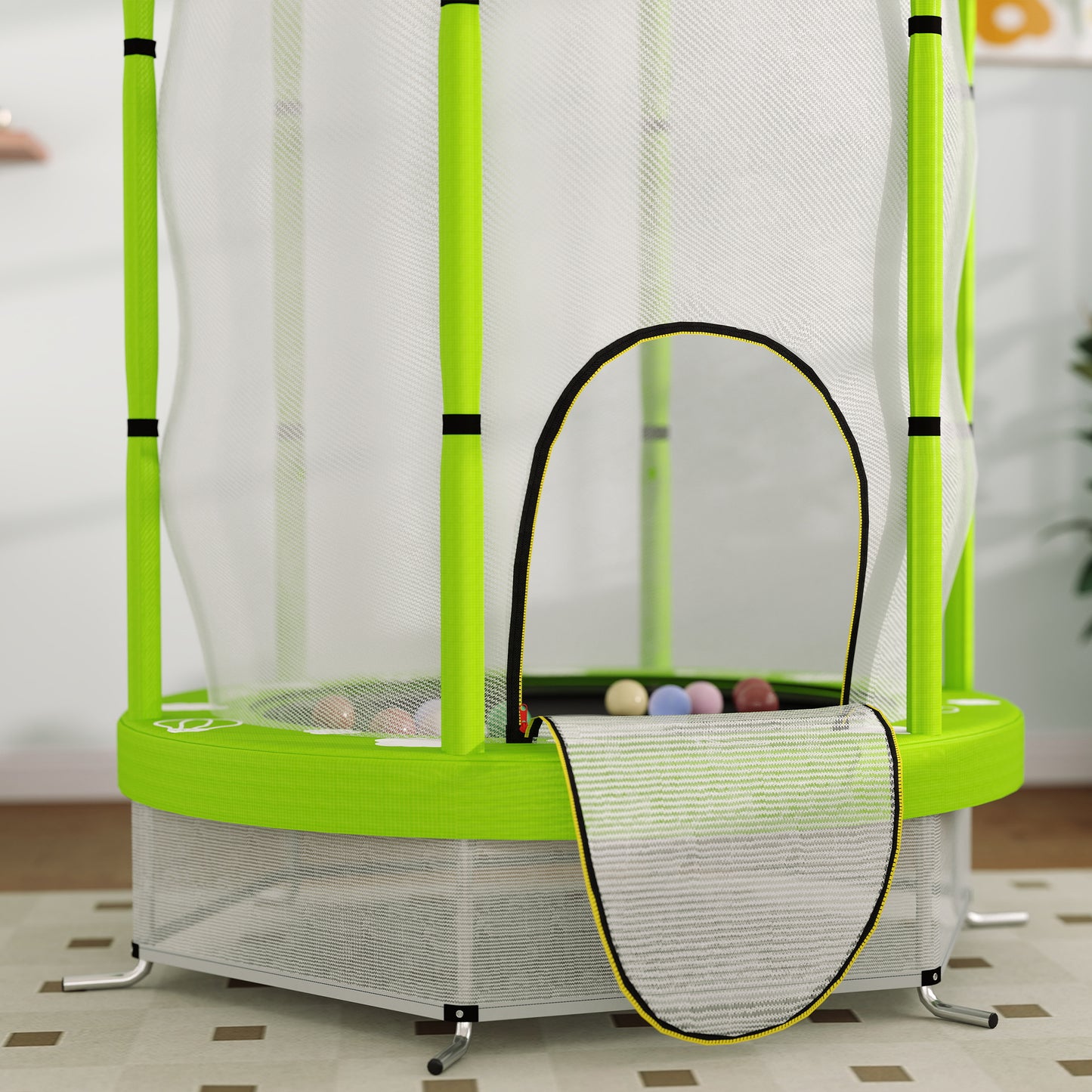 4.6ft Toddler Trampoline w/ Safety Enclosure Net, for Indoor Outdoor Use, Ages 3-6 Years, Green