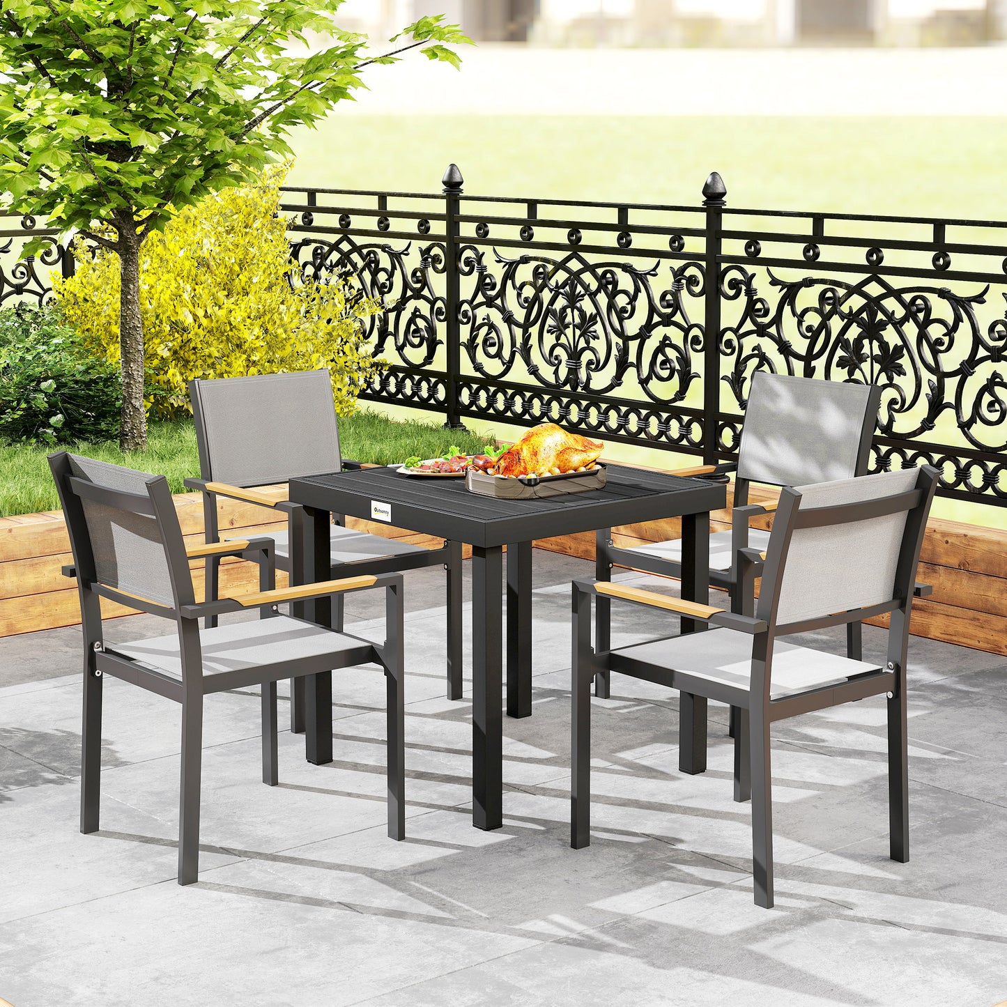 78 cm Garden Dining Table for 4, Square Outdoor Side Table, Black