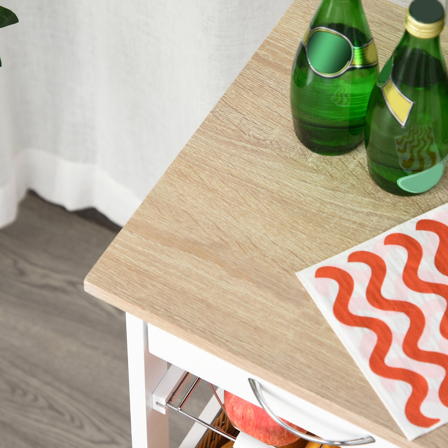 Mobile Rolling Kitchen Island Trolley for Home Metal Baskets Tray Shelves