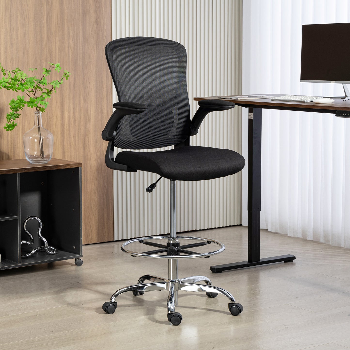 Ergonomic Tall Office Chair, 360 Degree Swivel Task Stool, Black