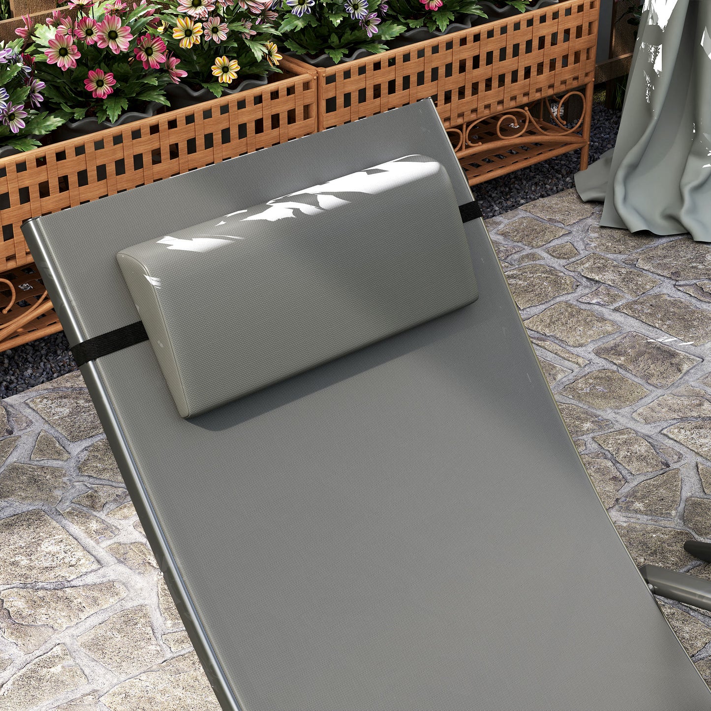 Set of 2 Garden Sun Loungers, Folding Chaise Lounge Chairs, Grey