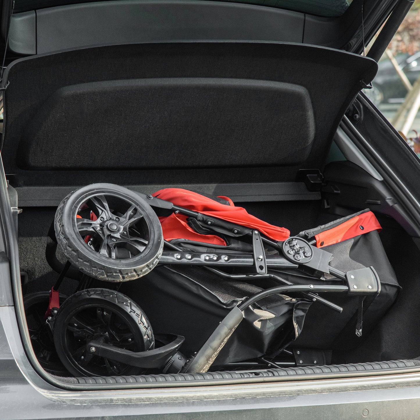Folding Pet Stroller 3 Wheel Dog Jogger Travel Carrier Adjustable Canopy Storage Brake Mesh Window for Small Miniature Dog Cat Red