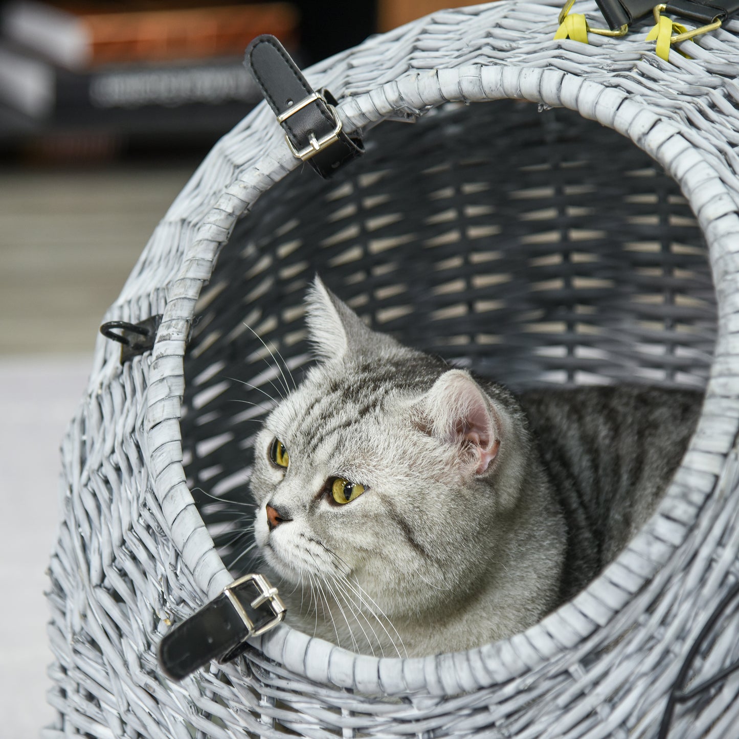 Cats Wicker Travel Carrier Basket w/ Plush Cushion Grey