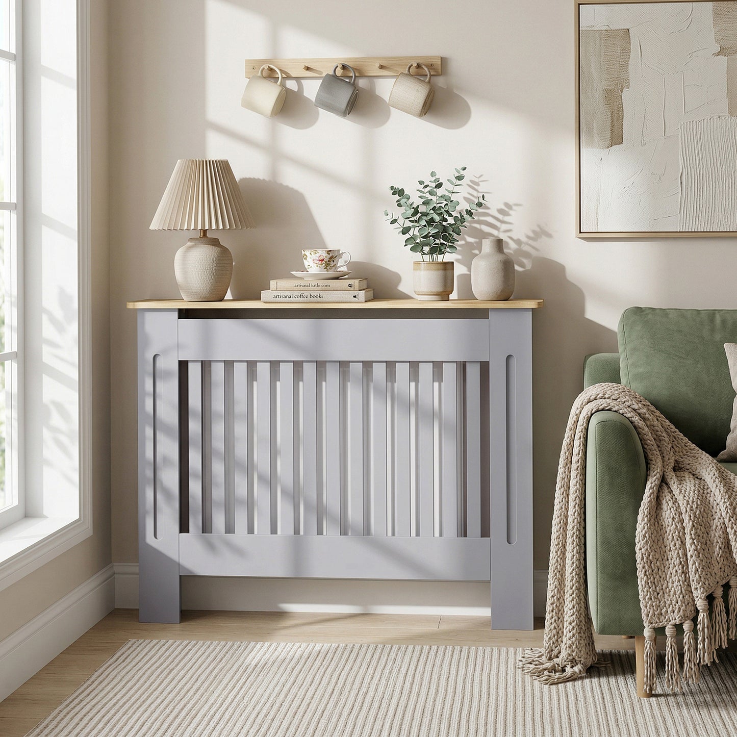 Radiator Cover Painted Slatted MDF Cabinet Lined Grill 112x19x81cm
