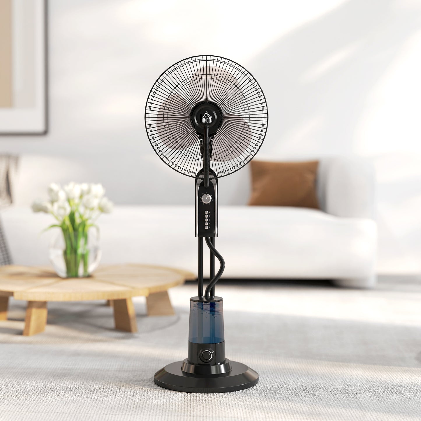 Spray Misting Fan, Pedestal Fan w/ Oscillation, Tilt, 4 Speeds