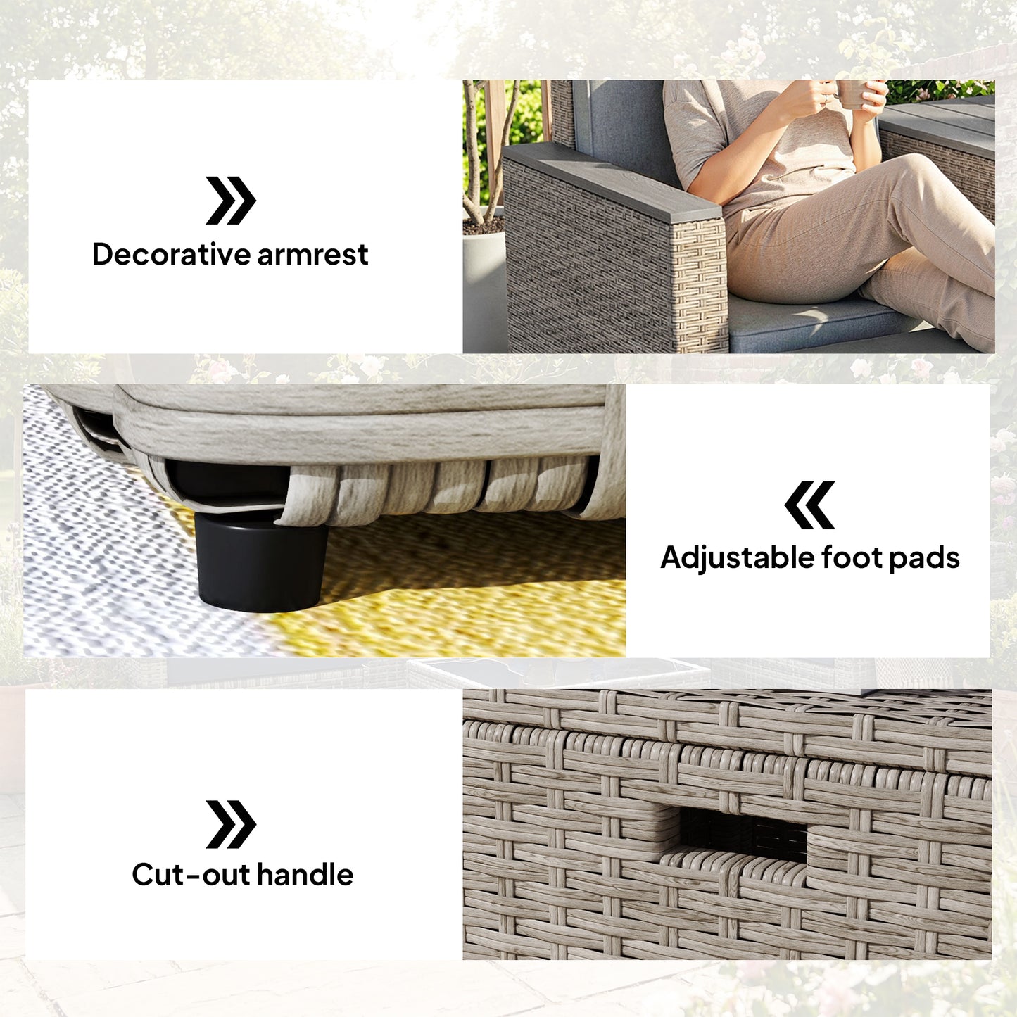 5 Piece Rattan Garden Furniture Set w/ Storage Table, Dark Grey