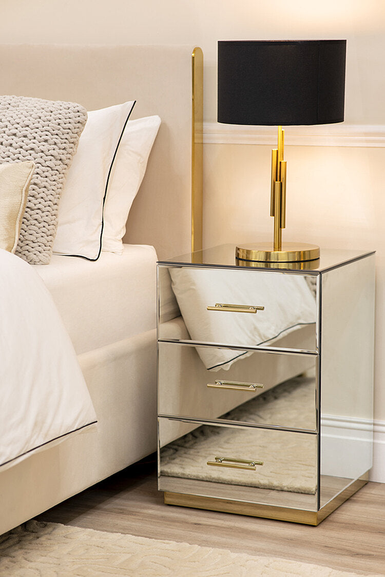 Harper Mirrored Side Table – Champagne Gold Details