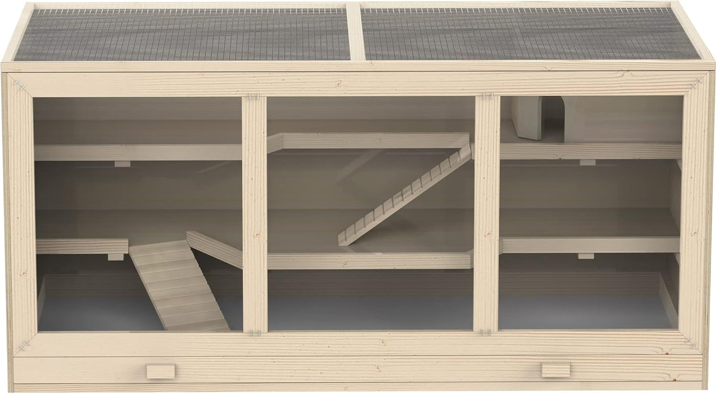 Wooden Large Hamster Cage, Syrian hamster Mouse Rats Mice Rodent Small Animals Hutch Exercise Play House Pen 115L x 57W x 55H(cm)