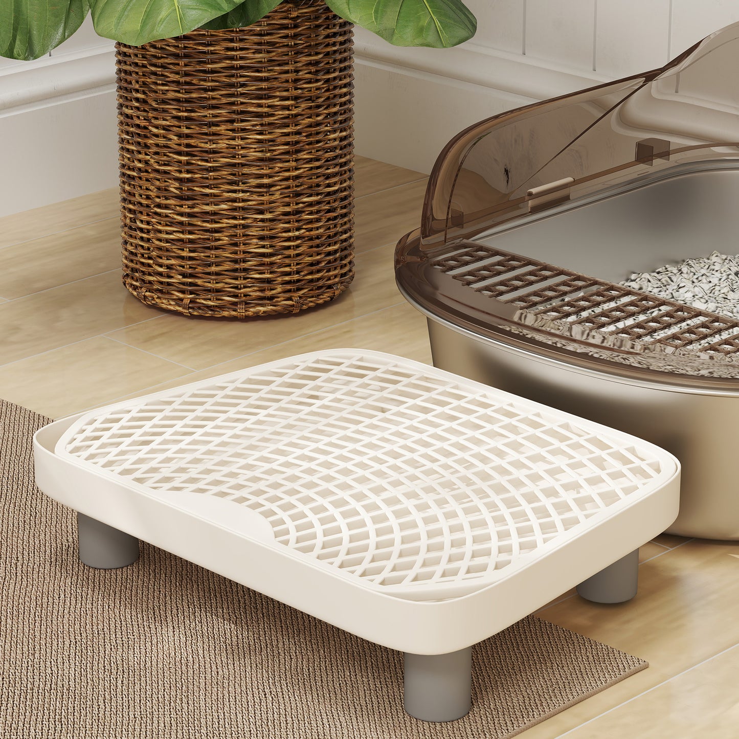 Stainless Steel Litter Box, Cat Litter Tray w/ Lid, Pedal, Scoop