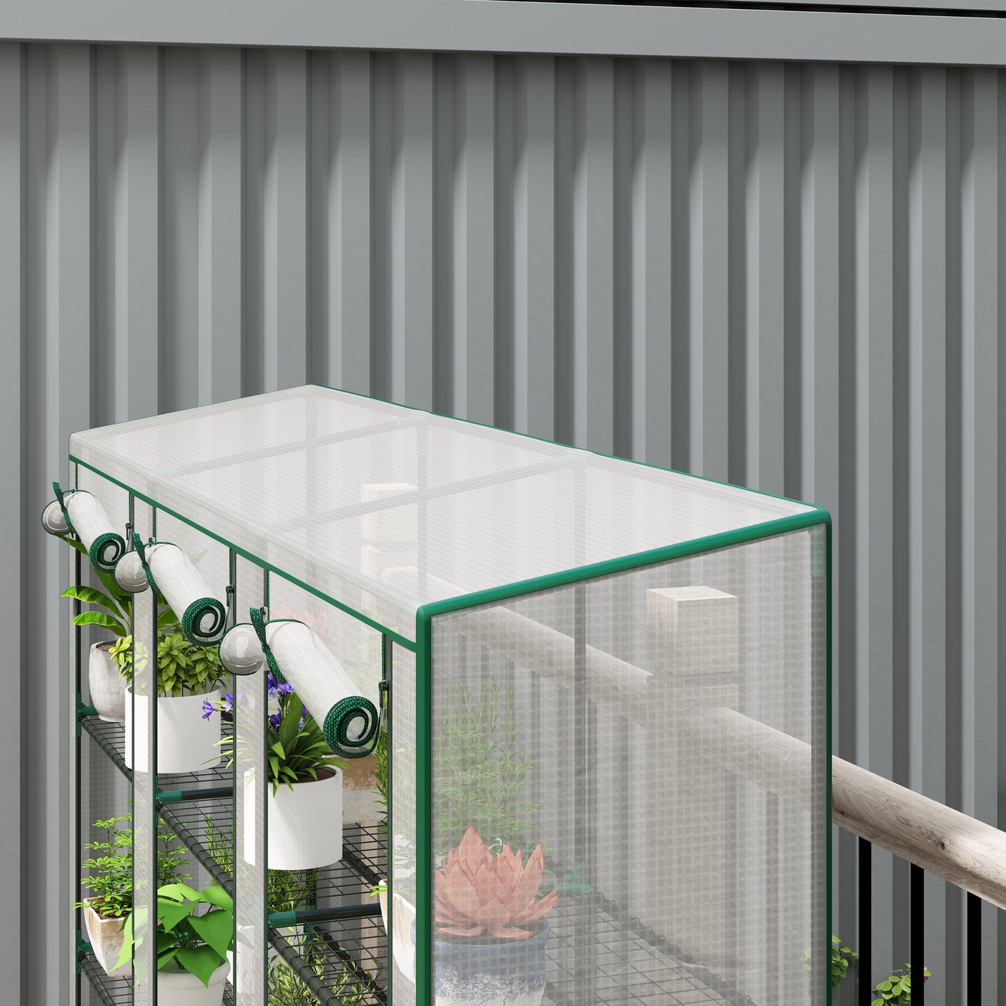 3 Tier Lean-to Mini Greenhouse with Plastic Cover, White