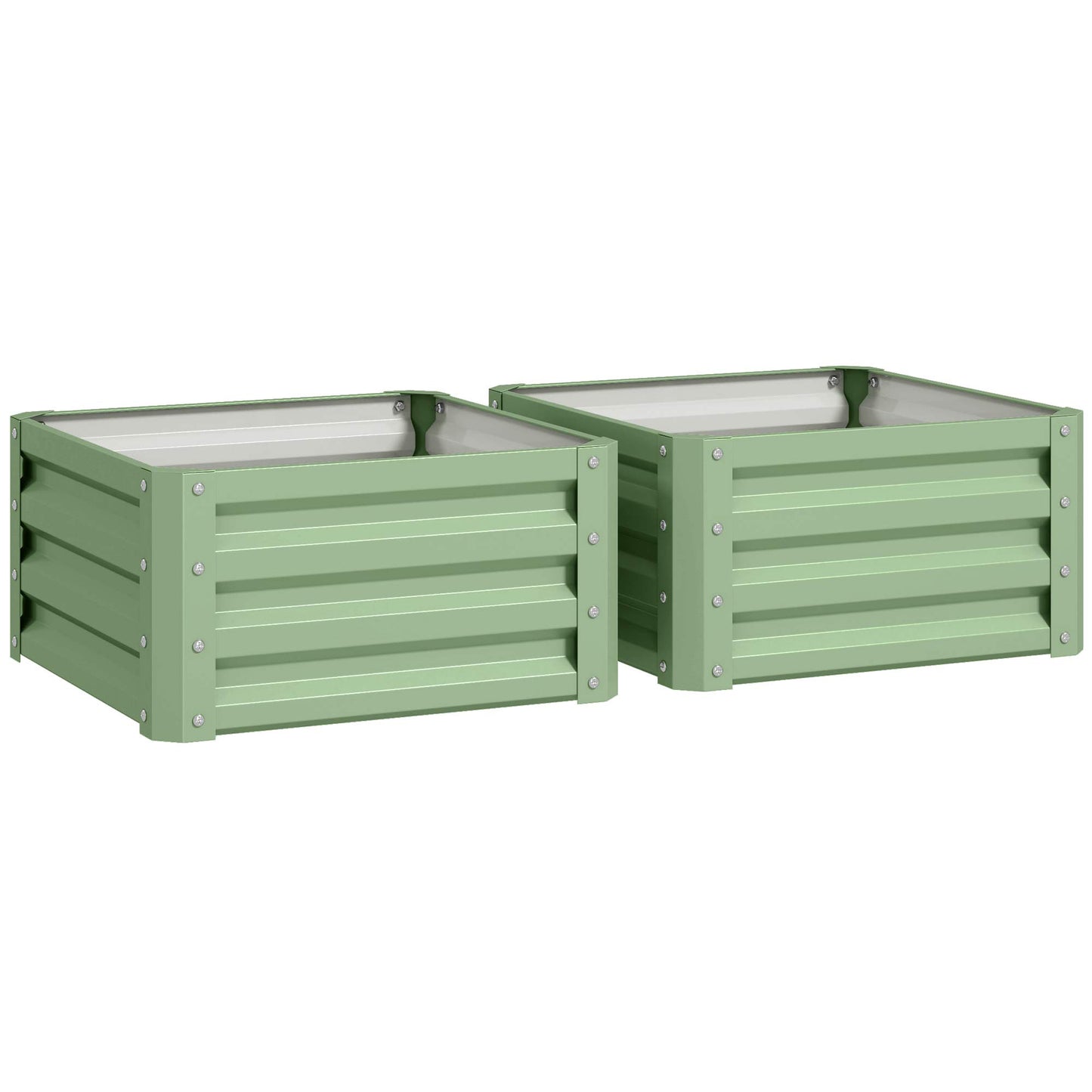 Set of 2 Raised Garden Bed, Outdoor Planter Box with Galvanised Steel Frame for Growing Vegetables, Flowers and Herbs, 60 x 60 x 30.5 cm, Light Green