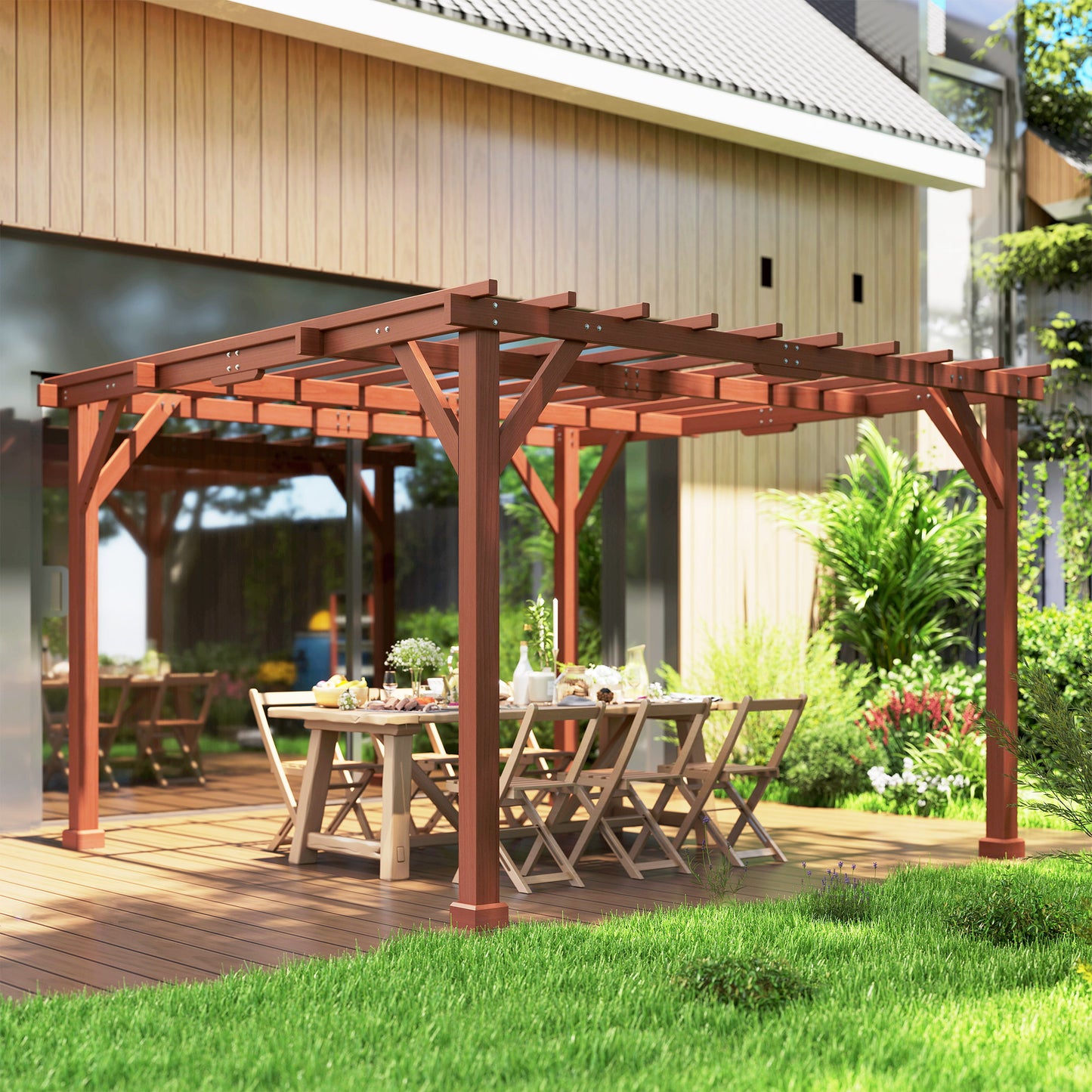 3.3 x 3.3(m) Wooden Pergola Kit, Graden Pergola Gazebo