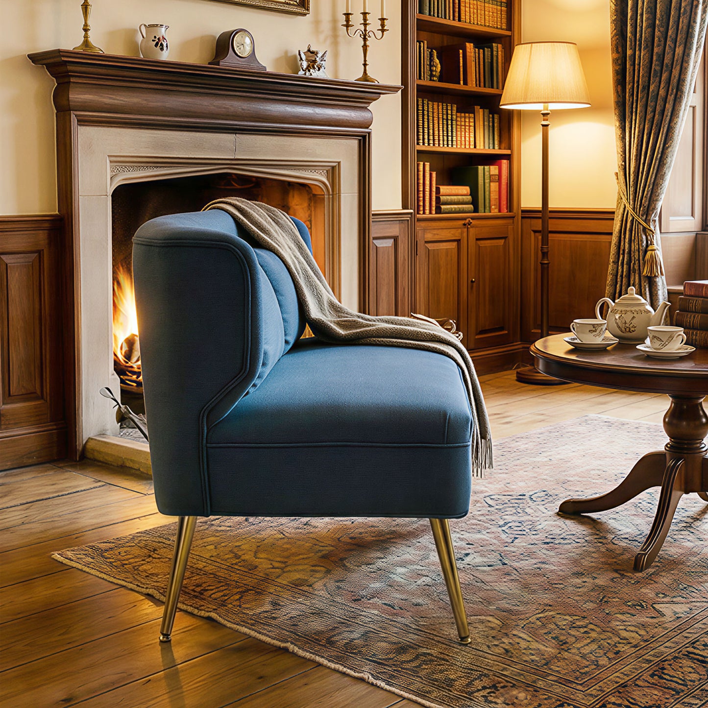 2 Seater Sofa, Small Sofa with Wing Back, Thick Seat, Dark Blue