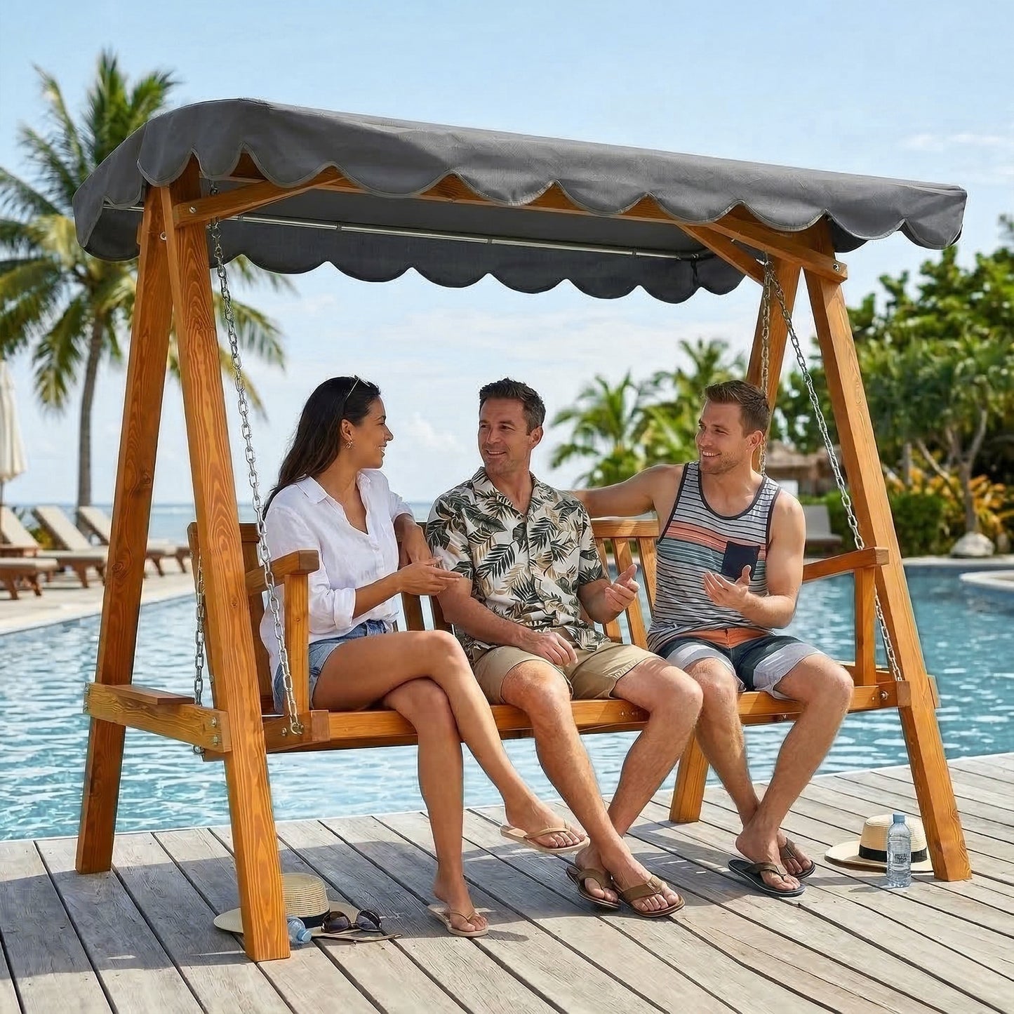 3 Seater Garden Swing Seat with Canopy, Outdoor Hammock Bench