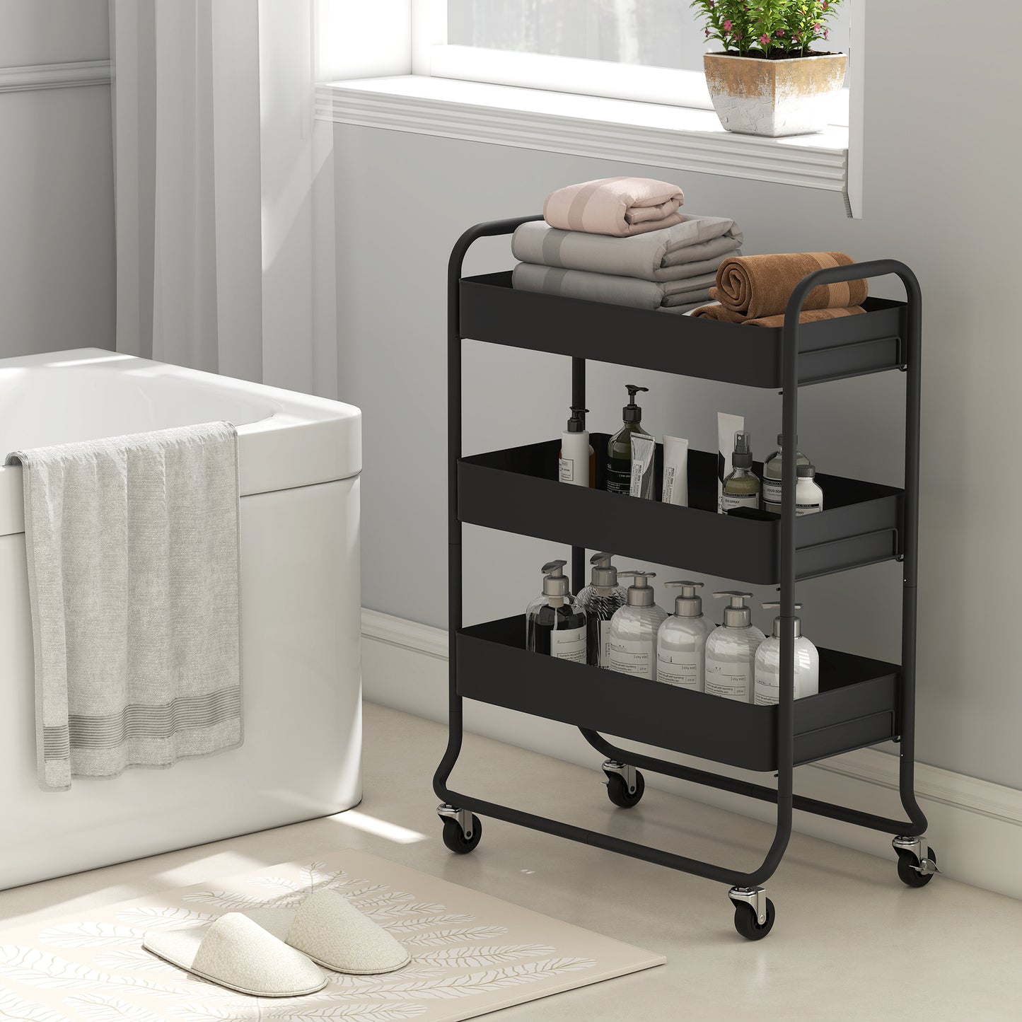 3-Tier Storage Trolley, Storage Cart with Mesh Backets, Wheels