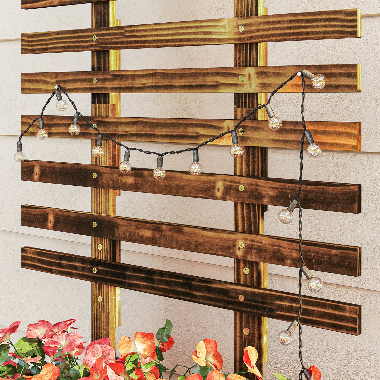 Raised Garden Bed, Wooden Planter with Trellis and Wheels