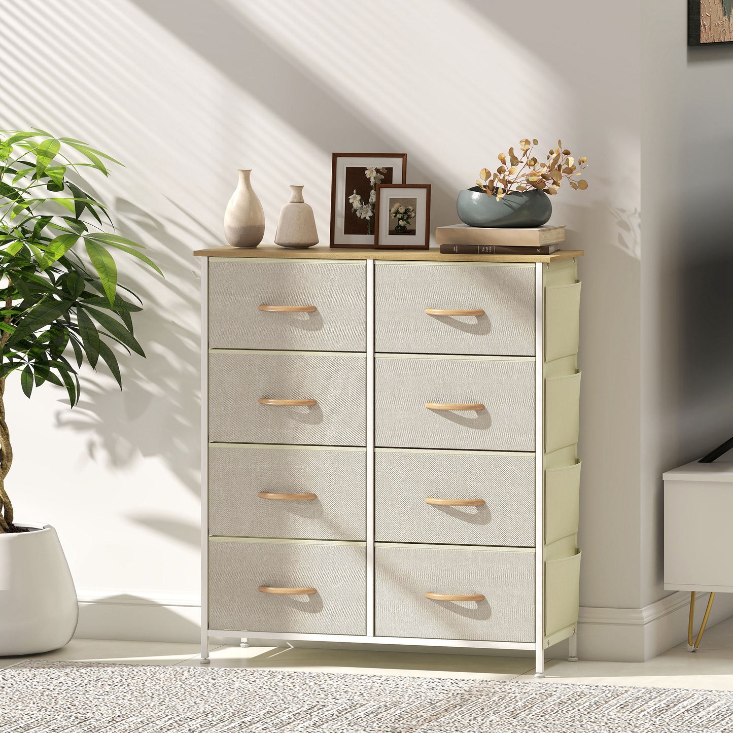 Fabric Chest of Drawers, 8 Drawer Dresser for Bedroom, Beige