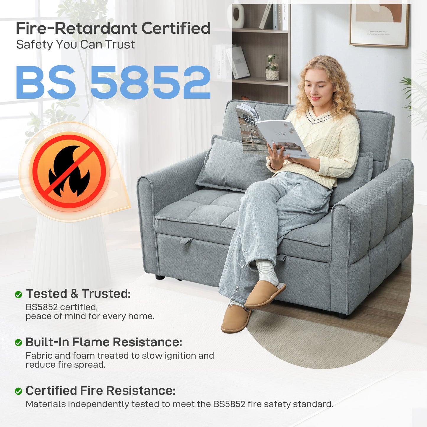 2 Seater Sofa Bed, 3-in-1 Sleeper Sofa with Adjustable Backrest