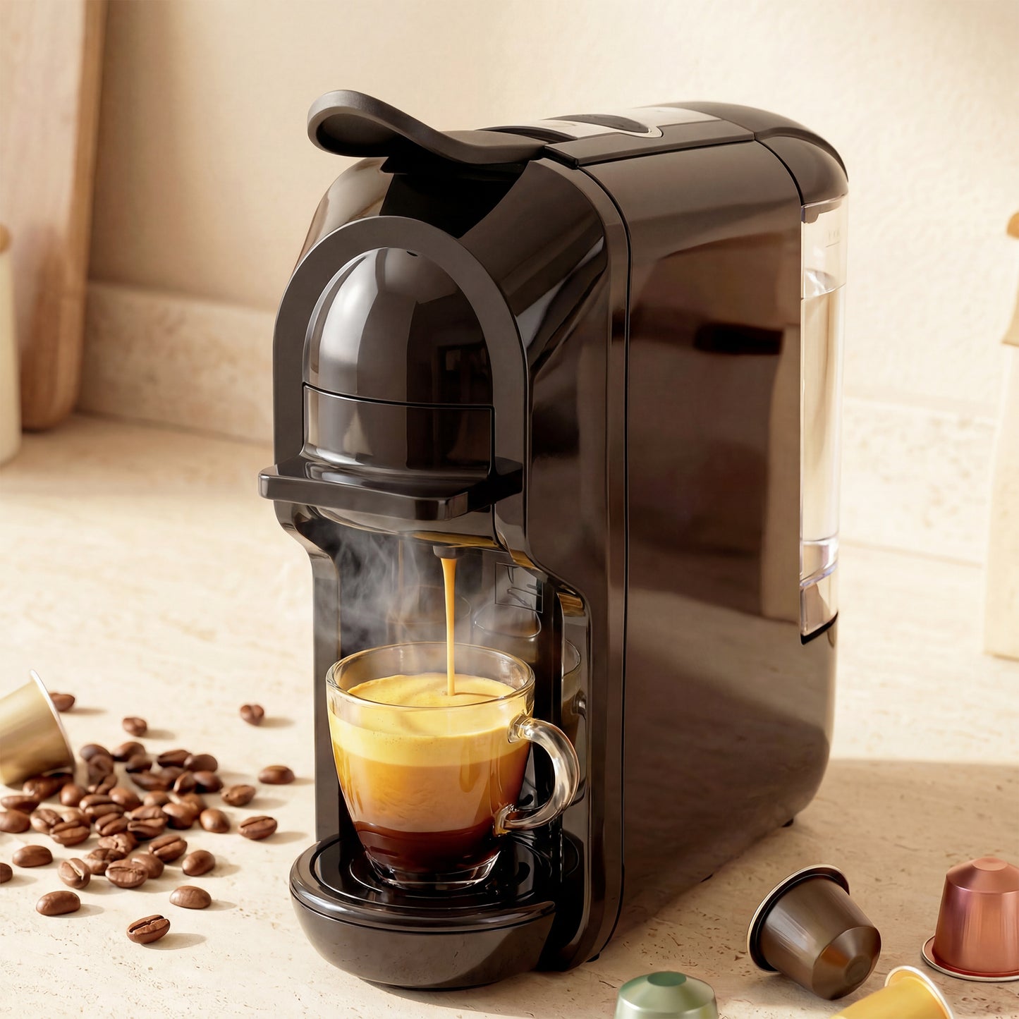 Pod Coffee Machine for Nespresso and Dolce Gusto Capsule, 19 Bar