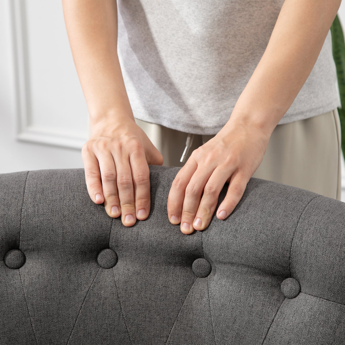 Fabric Single Sofa Upholstered with Pillow Wood Leg Charcoal Grey