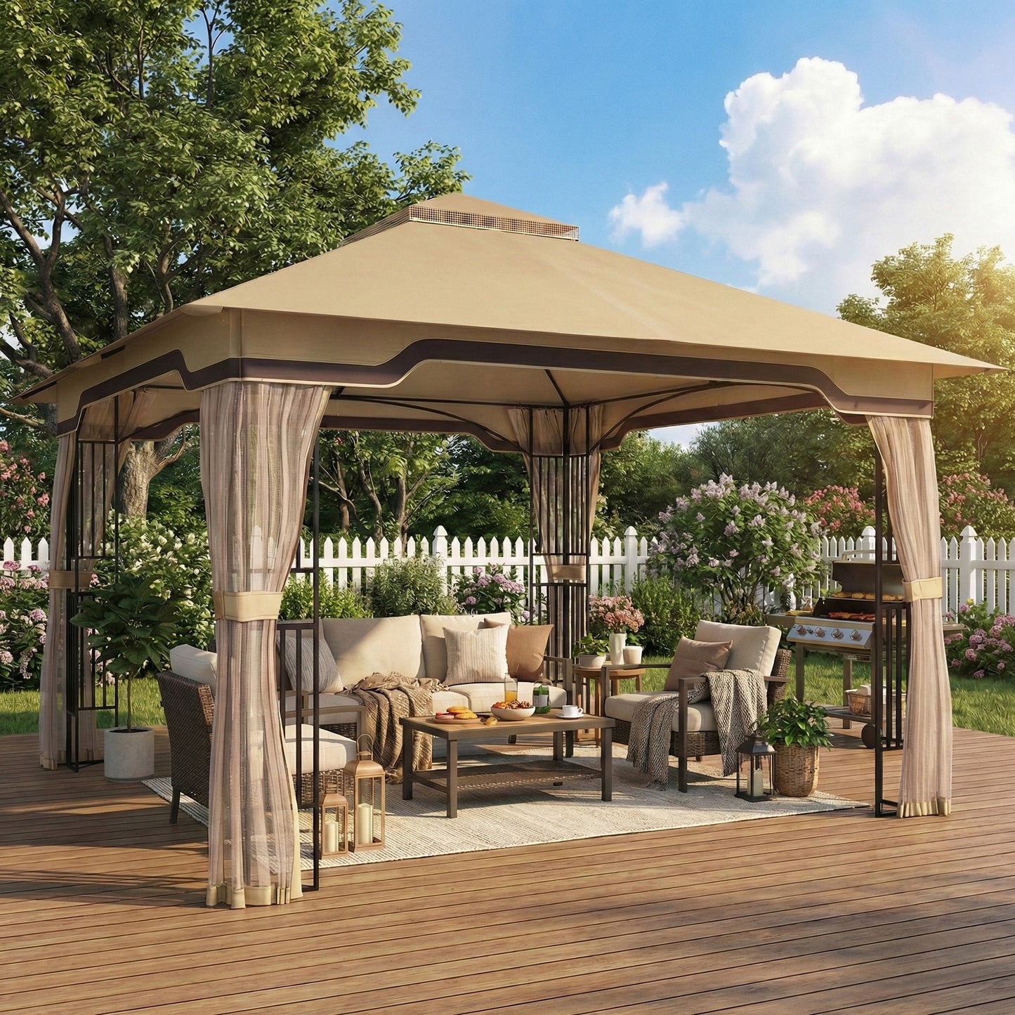3.3 x 3.3 m Garden Gazebo with Shelves, UPF50+ Permanent Gazebo