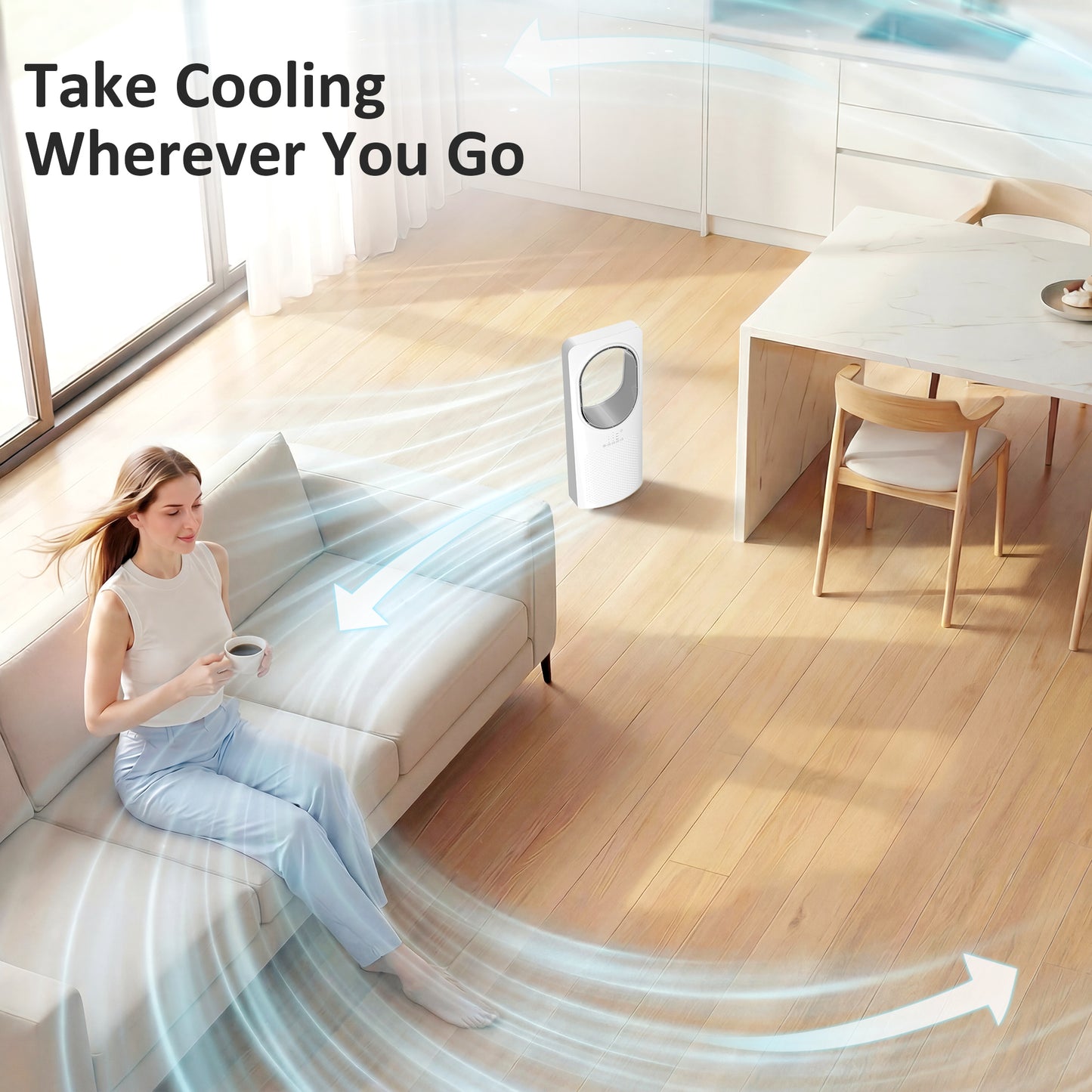 Bladeless Tower Fan with Oscillating, 3 Speeds, 3 Modes, 15H Timer
