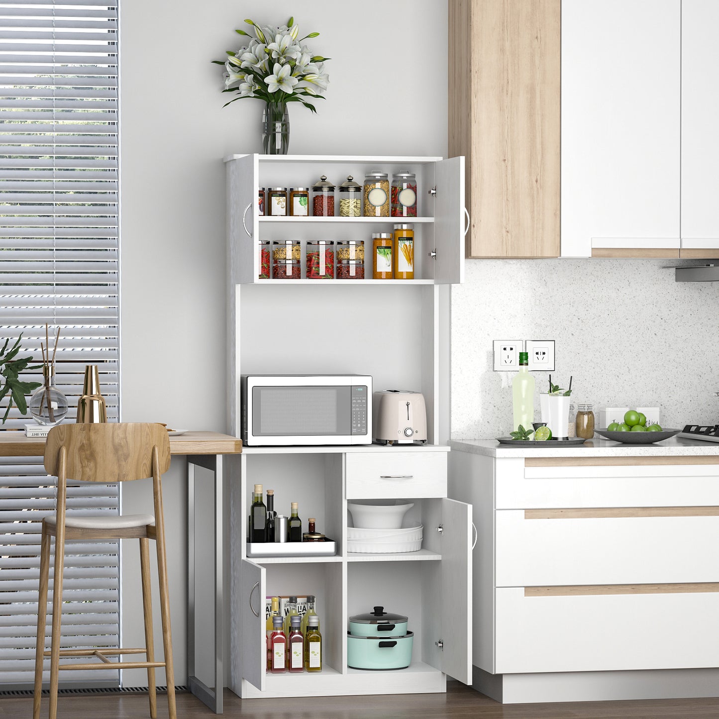Freestanding Kitchen Cabinet Storage Unit Pantry Cupboard, White