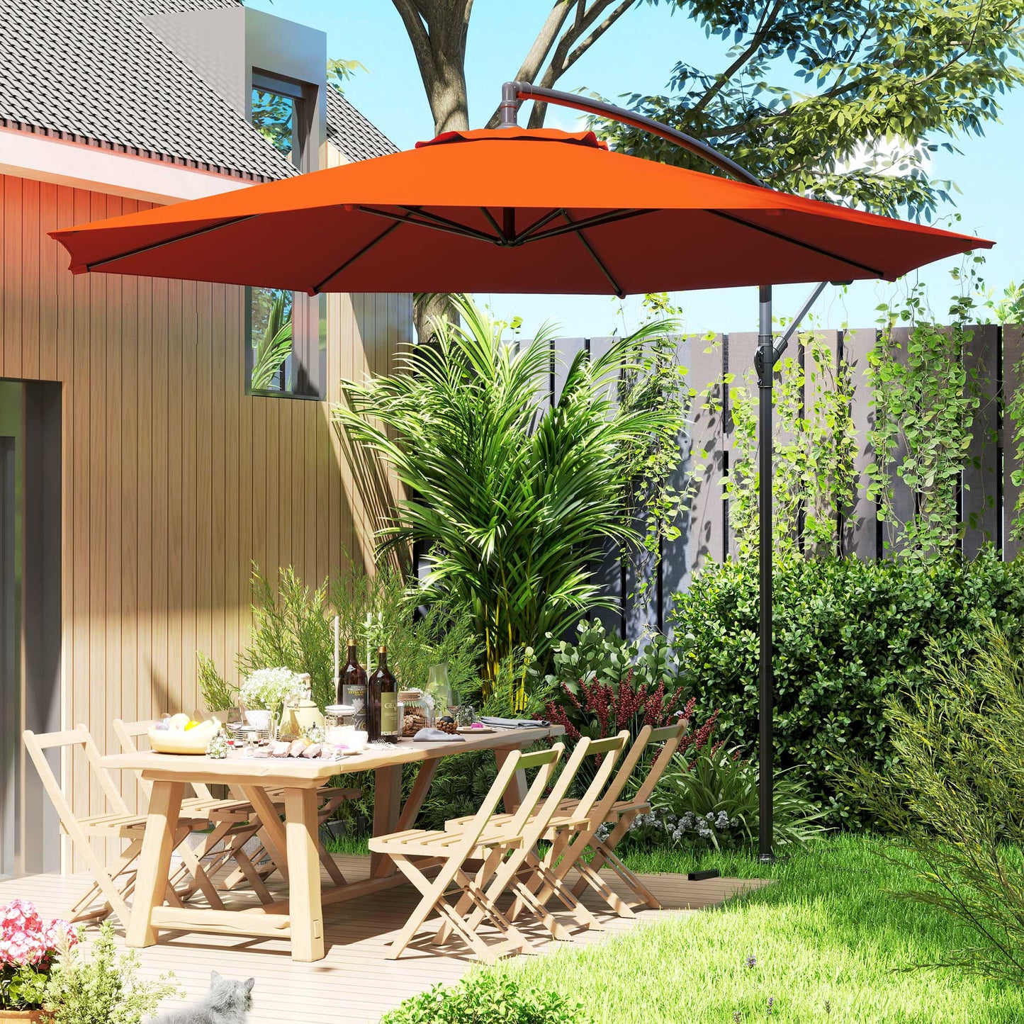 3(m) Garden Banana Parasol Cantilever Umbrella w/ Base, Orange