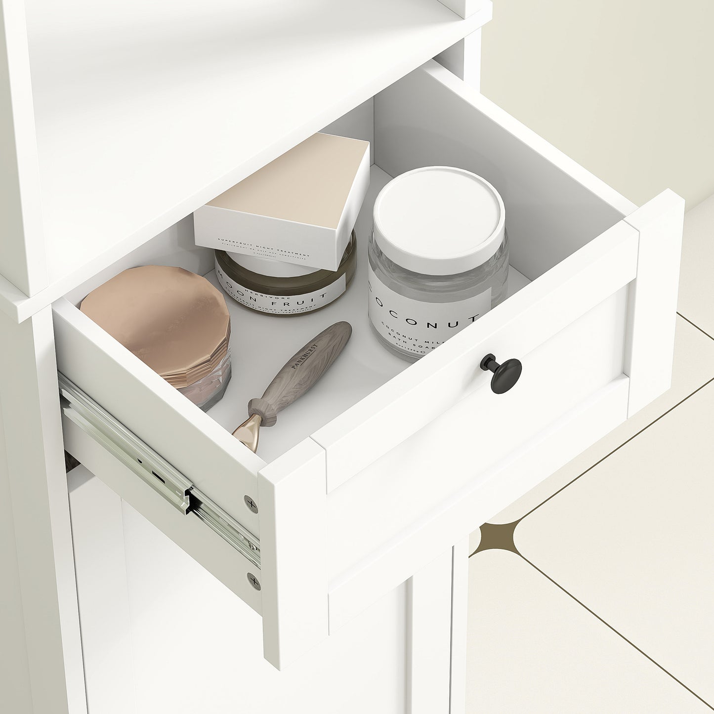 Slim Bathroom Storage Unit with Tilt-Out Laundry Cabinet Drawer White