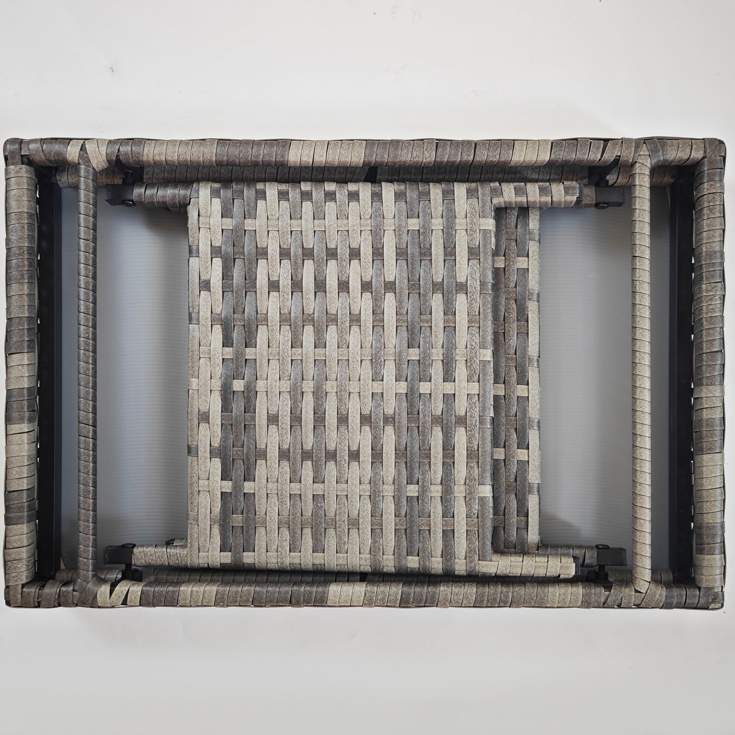 Foldable Outdoor Coffee Table, Metal Frame Rattan Side Table, Coffee Table Side Table for Lawn, Garden, Mixed Grey