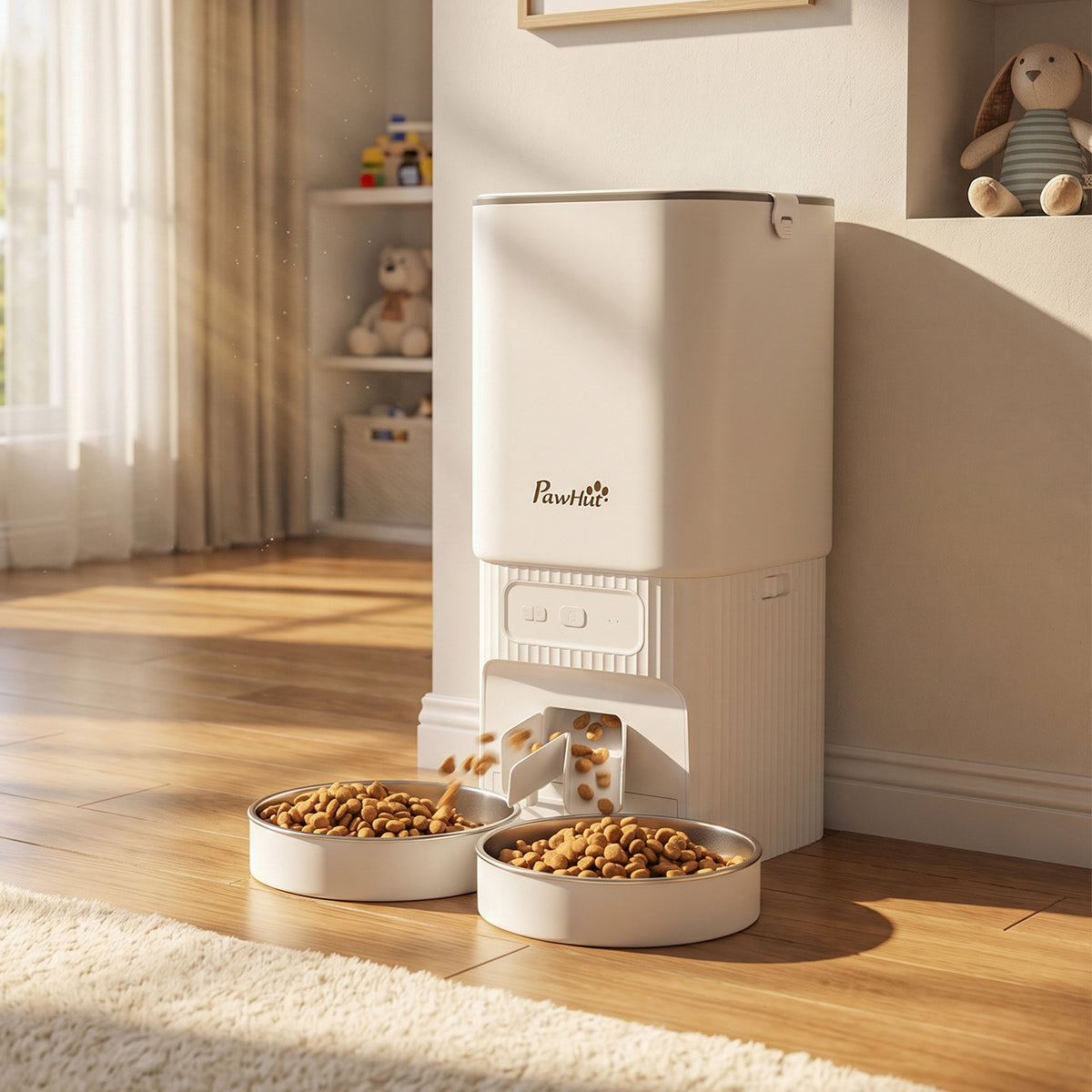 7L Automatic Cat Feeder with App Control, Timer and 2 Bowls - White