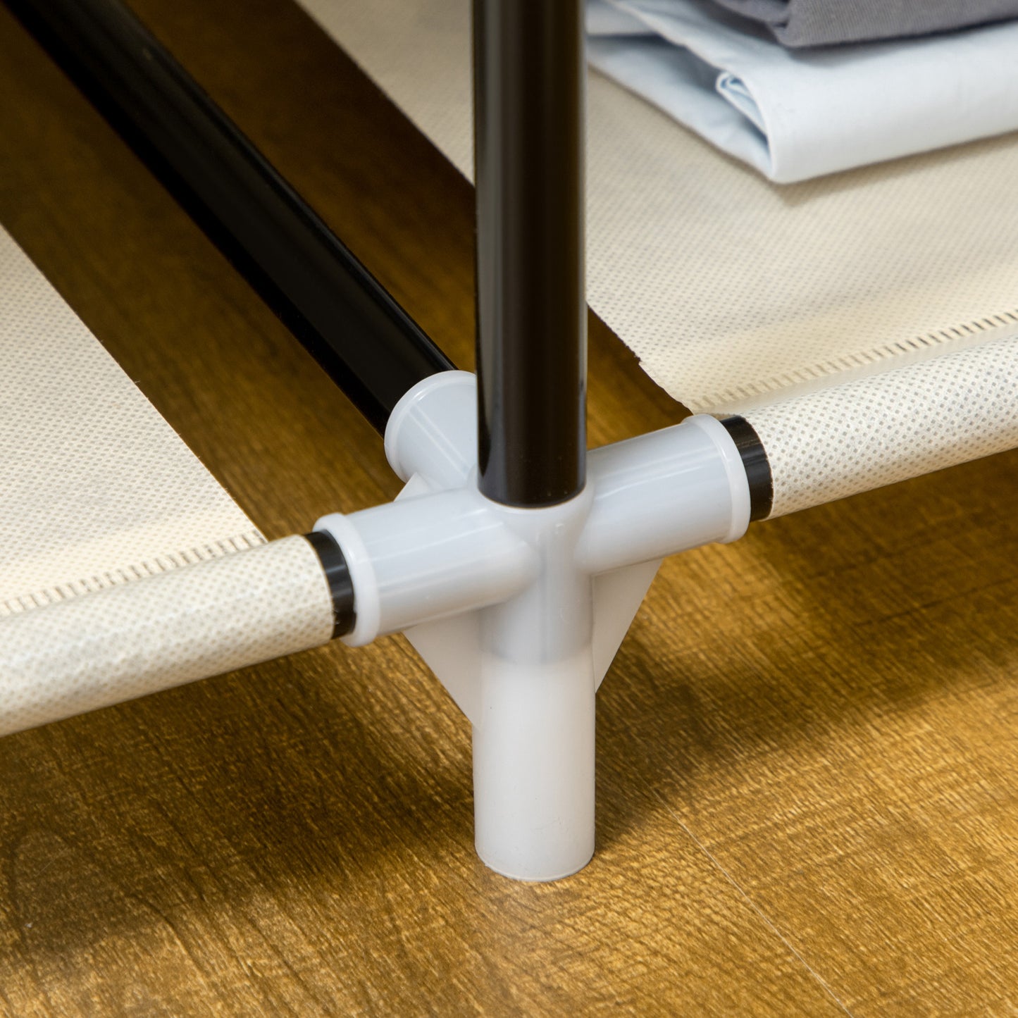 Fabric Wardrobe w/ Shelves Hanging Rail Foldable Closets Cream