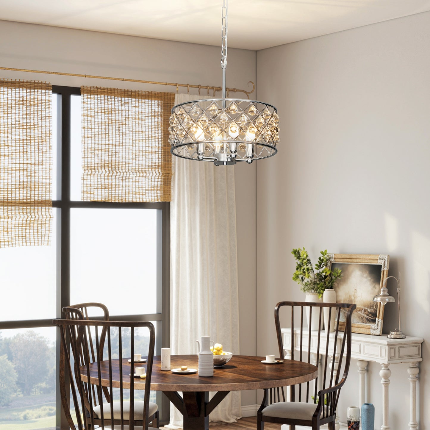 Ceiling Light with Adjustable Height, Modern Crystal Chandelier