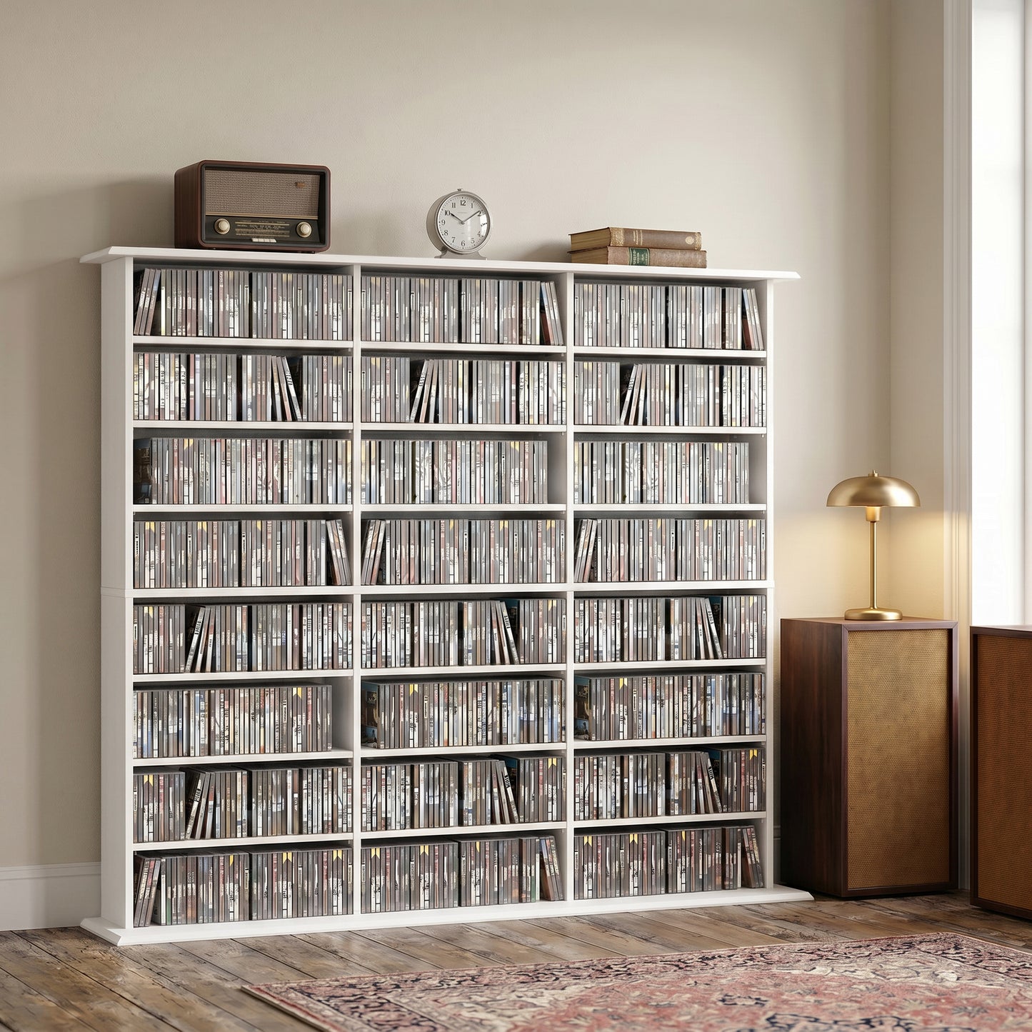 DVD Storage Unit, Media Storage Shelf with 24 Compartments, White